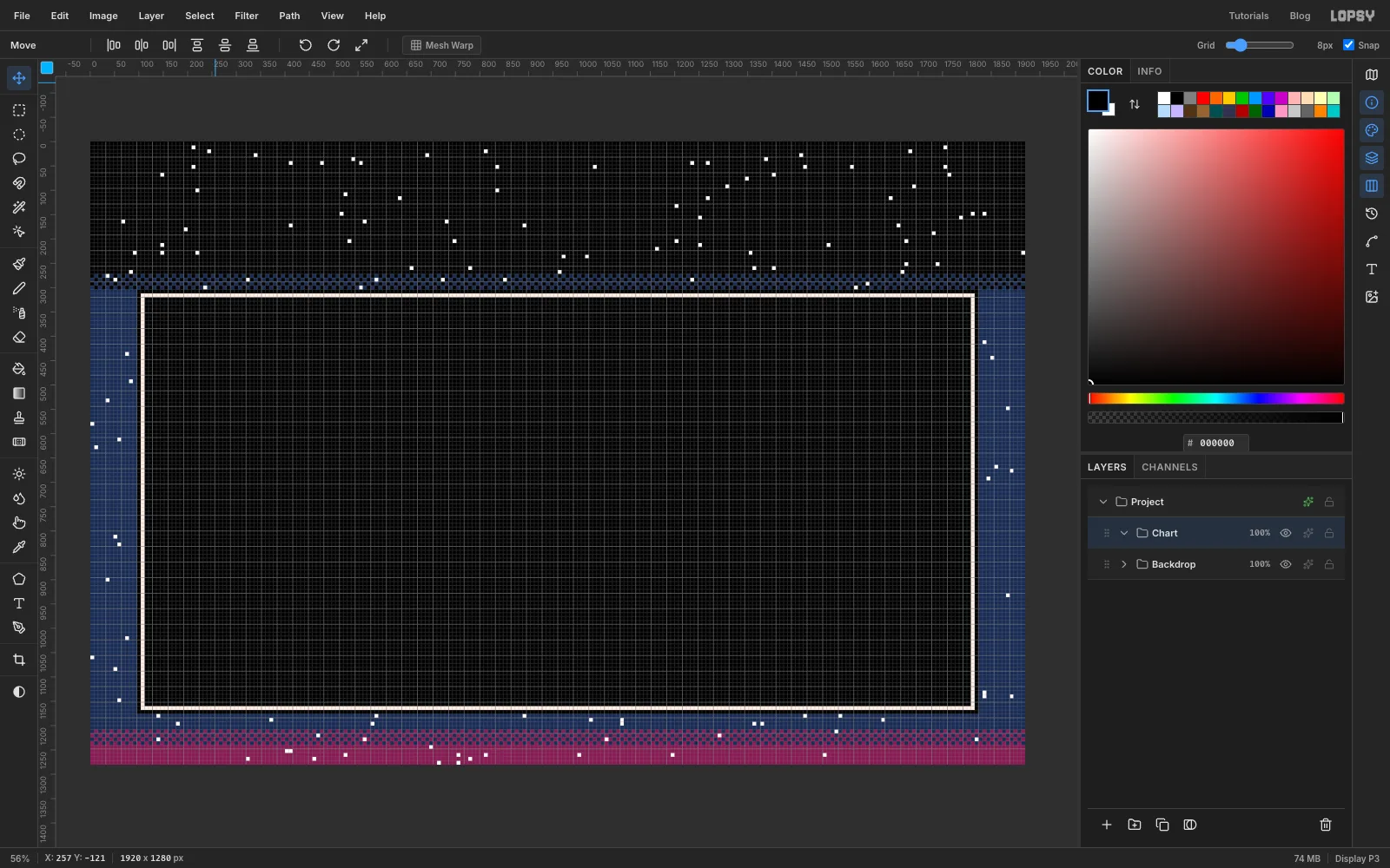 The Layers panel with a collapsed Backdrop group and a new empty Chart group above it