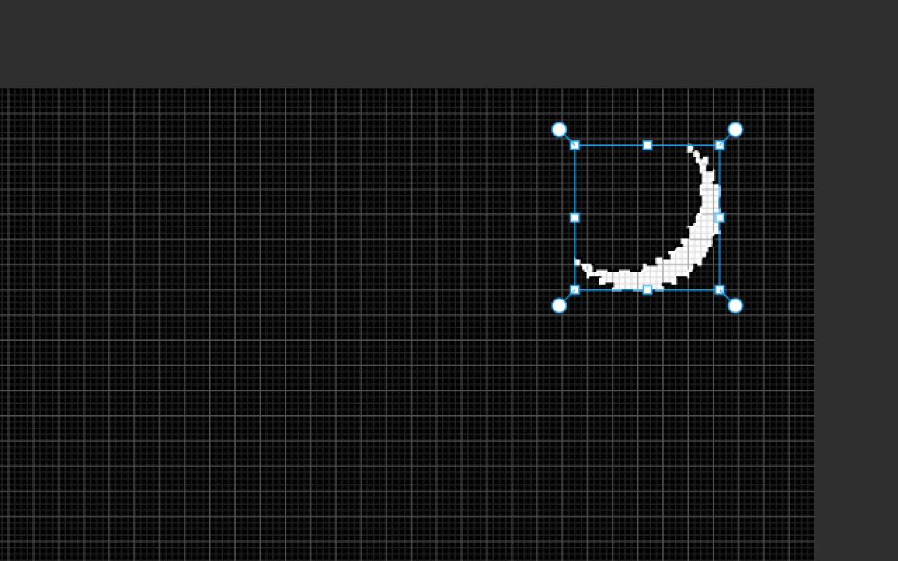 A white stepped crescent on the black stencil, selected with the Magic Wand