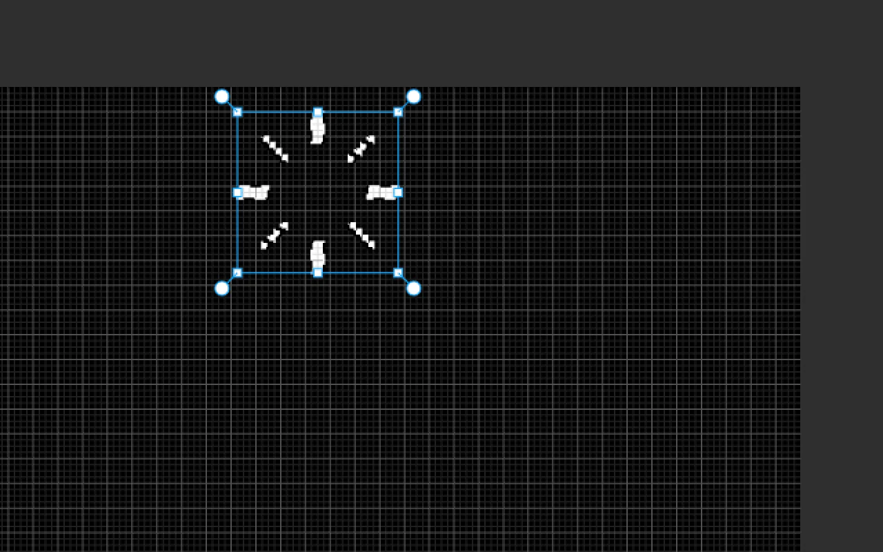 Eight white rays on the stencil: thick ones up, down and sideways, and single-cell staircases on the diagonals