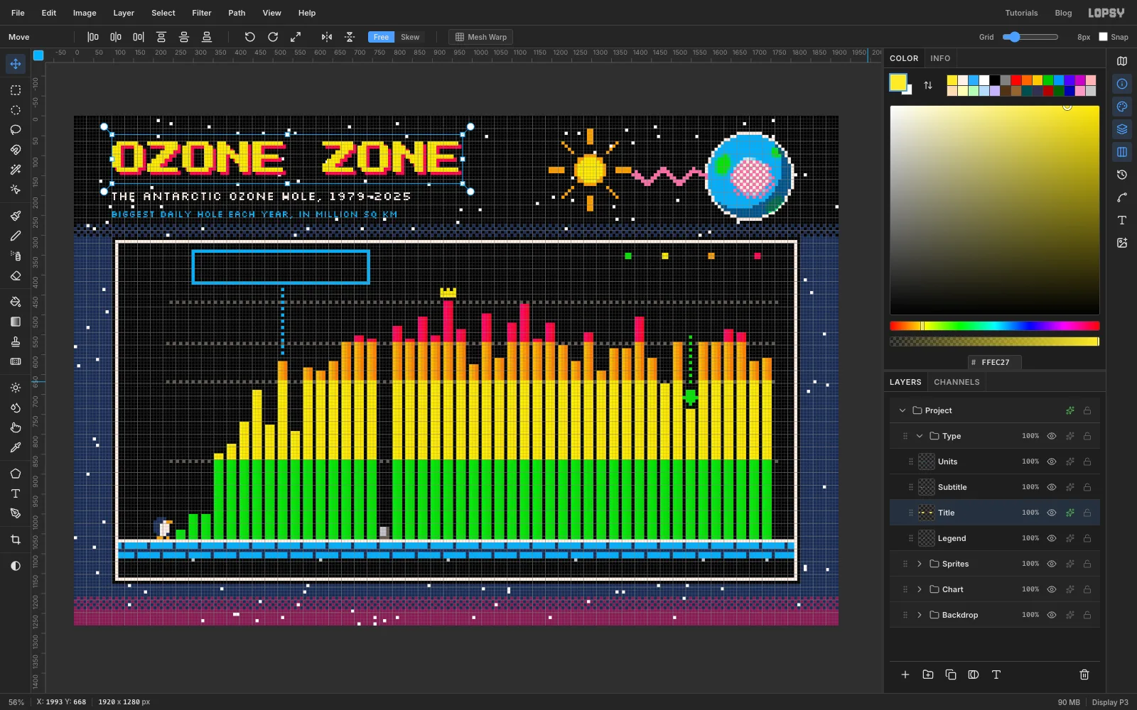 The yellow pixel title OZONE ZONE with a hard red shadow, above the white subtitle and blue units line