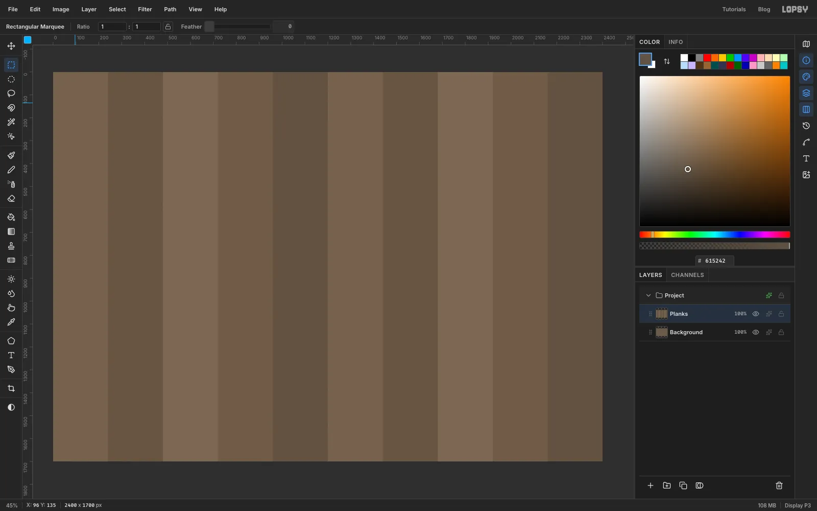 Ten vertical planks in slightly different browns
