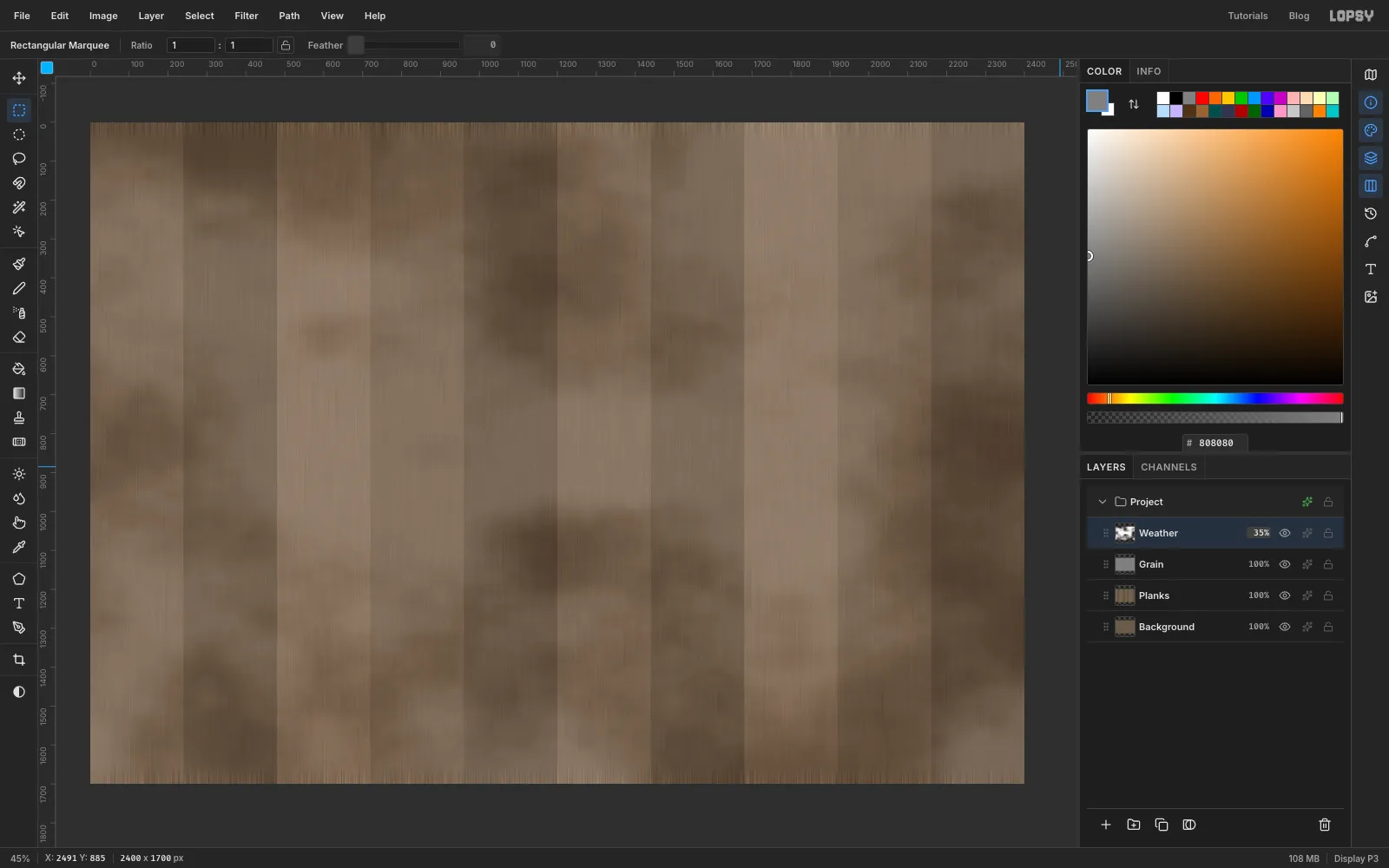 Soft lighter and darker patches drift across the planks