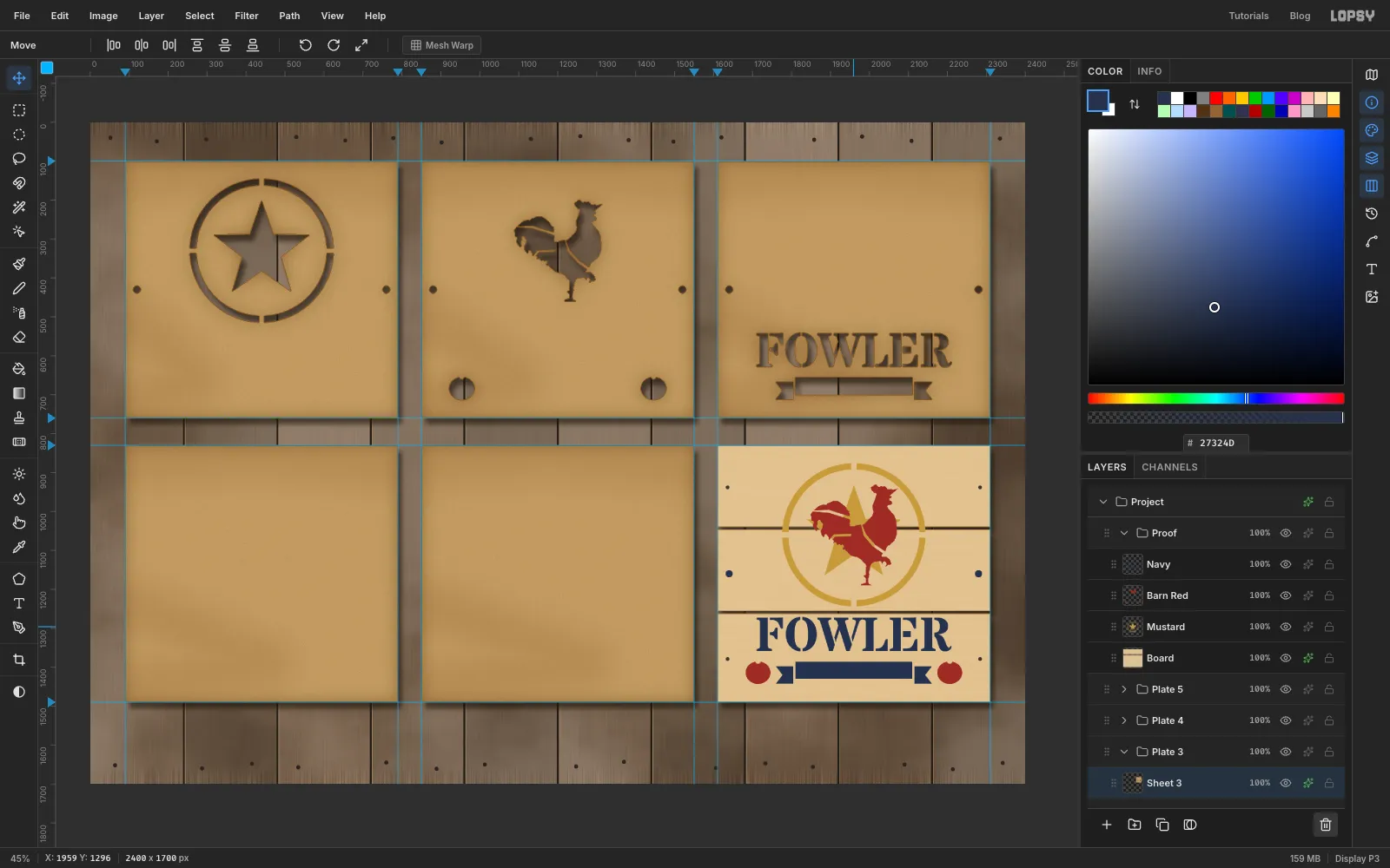 The proof now shows navy FOWLER and the ribbon under the rooster