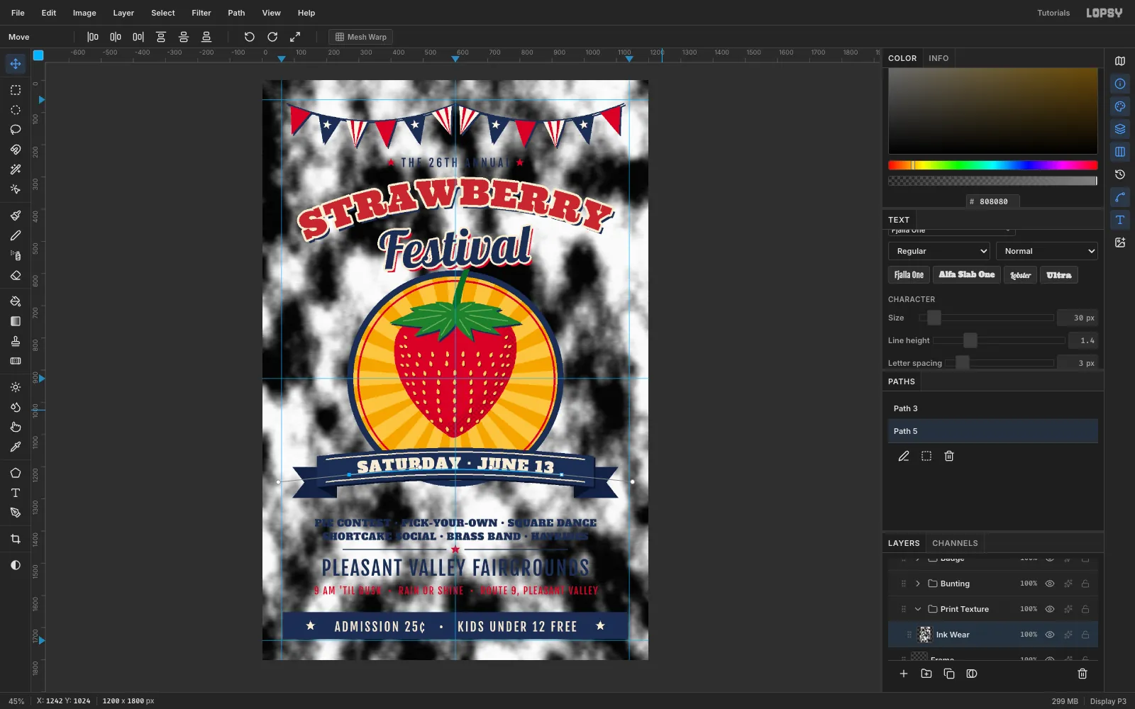 A full-page grey texture of clumped clouds and horizontal noise streaks covering the flier