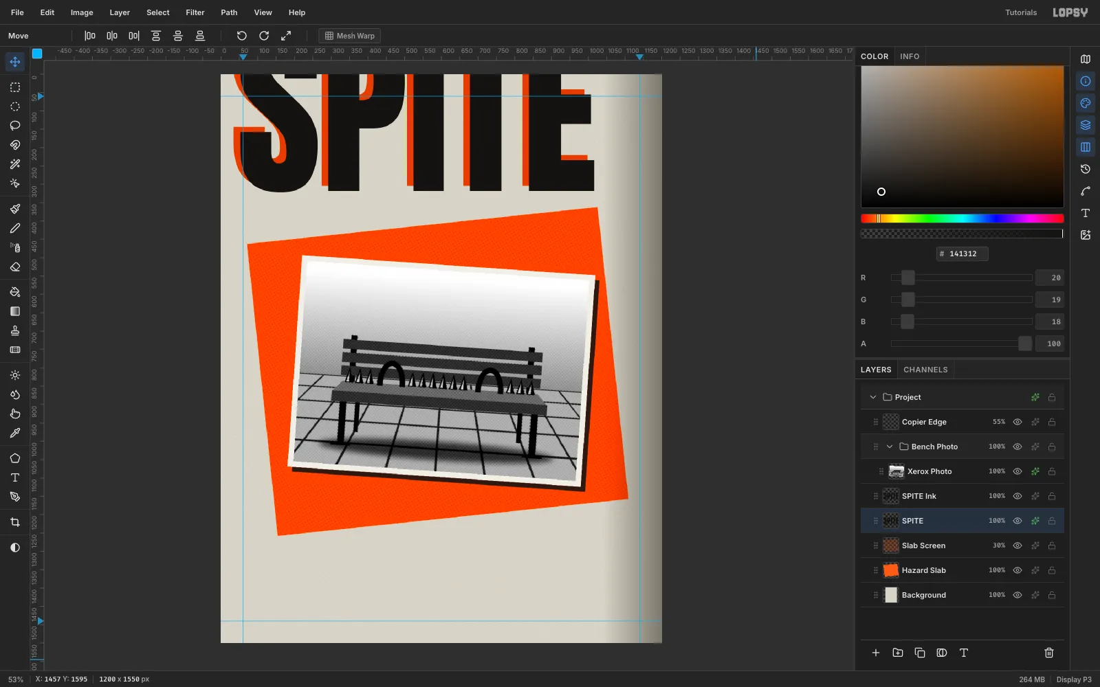 A huge black SPITE masthead in Anton cut off by the top edge, with an orange copy peeking out below and to the left