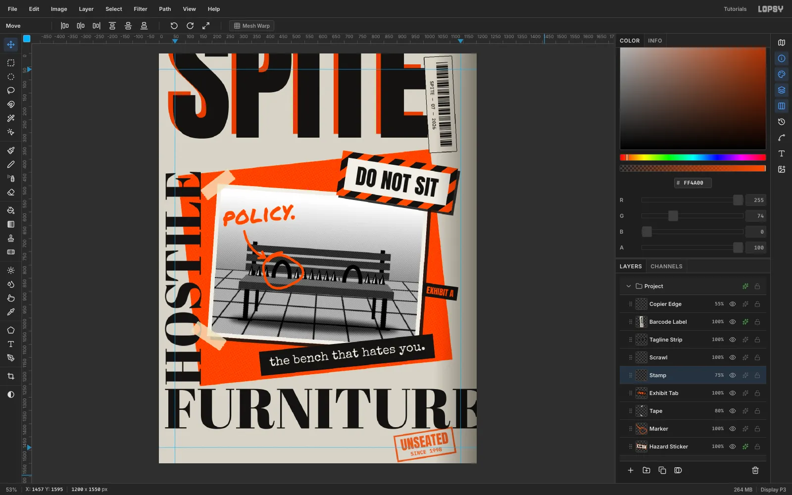 An orange-on-black EXHIBIT A tab beside the photo and an UNSEATED SINCE 1998 rubber stamp at the bottom right