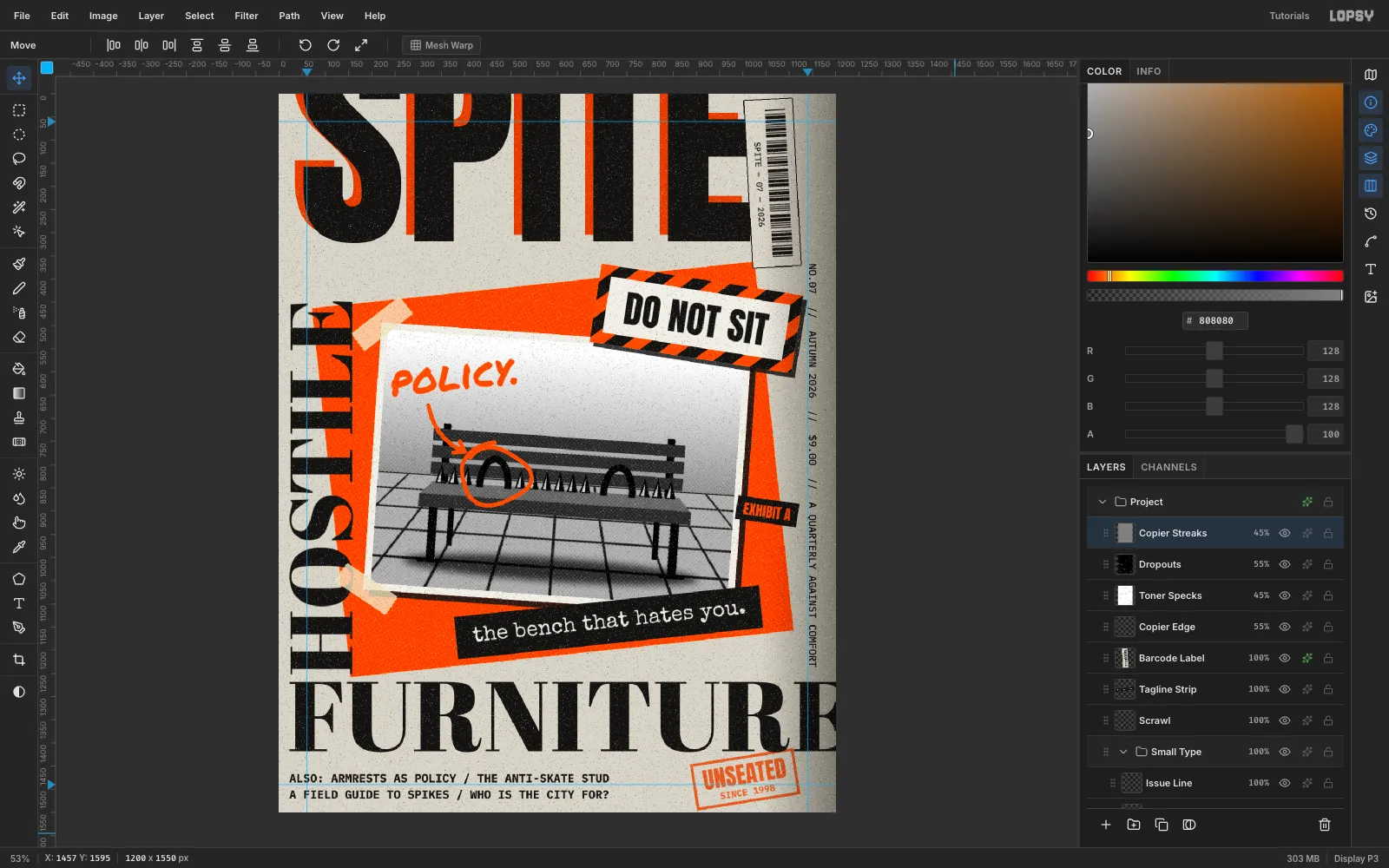 The finished texture stack with faint vertical streaks running down the whole cover