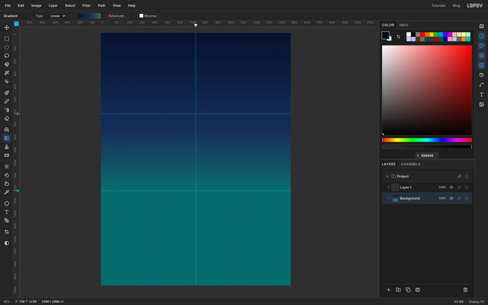 The Background layer filled with a gradient from deep navy at the top to blue-teal at the horizon guide