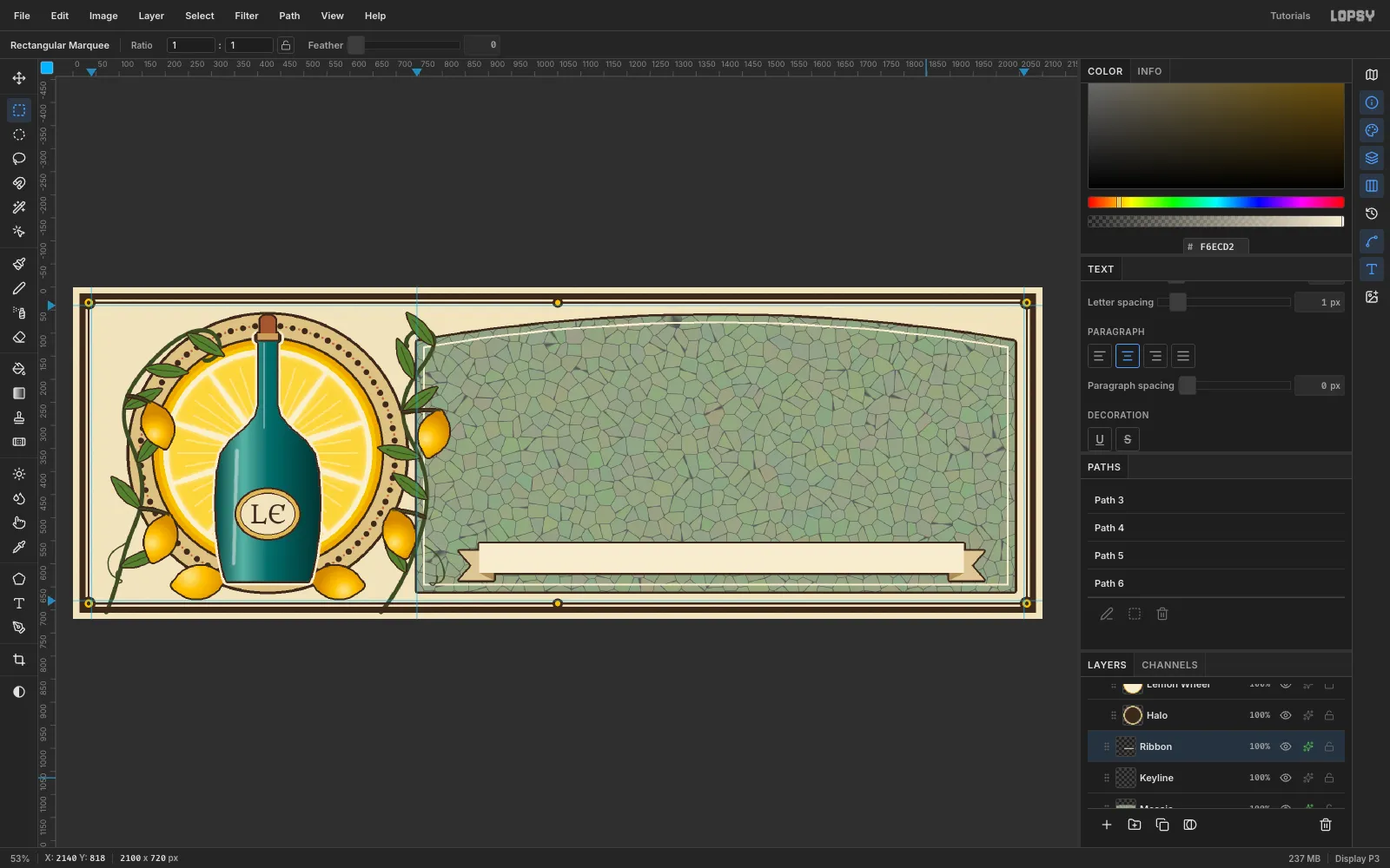 A long cream banner across the bottom of the panel with darker notched tails and shaded fold triangles