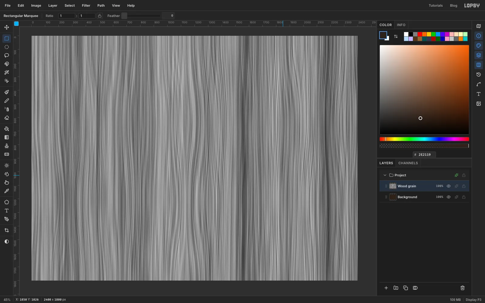 Layer 1 filled with grey vertical fibres from the Fibers filter