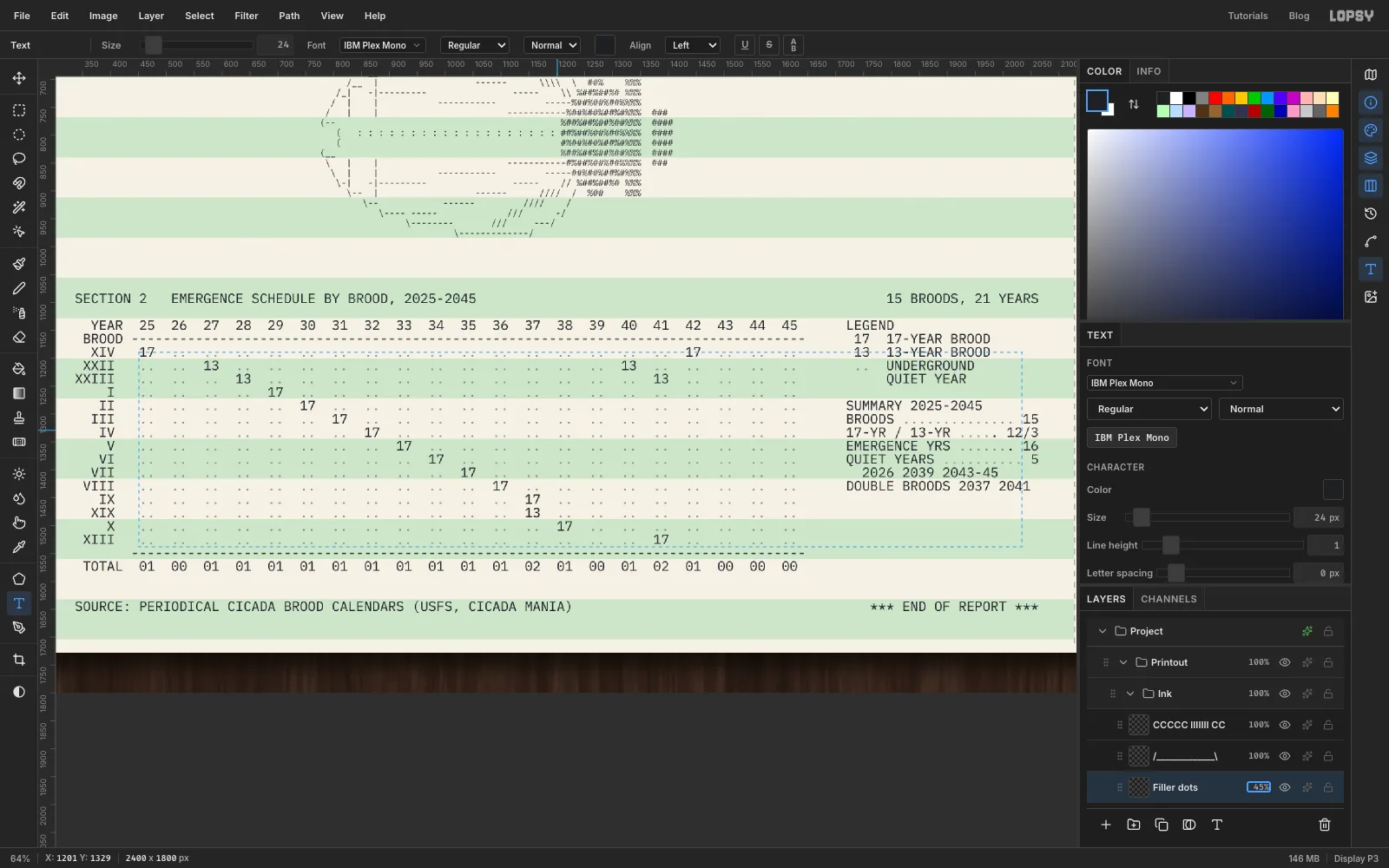 The chart's dots are now on their own layer and printed paler than the numbers