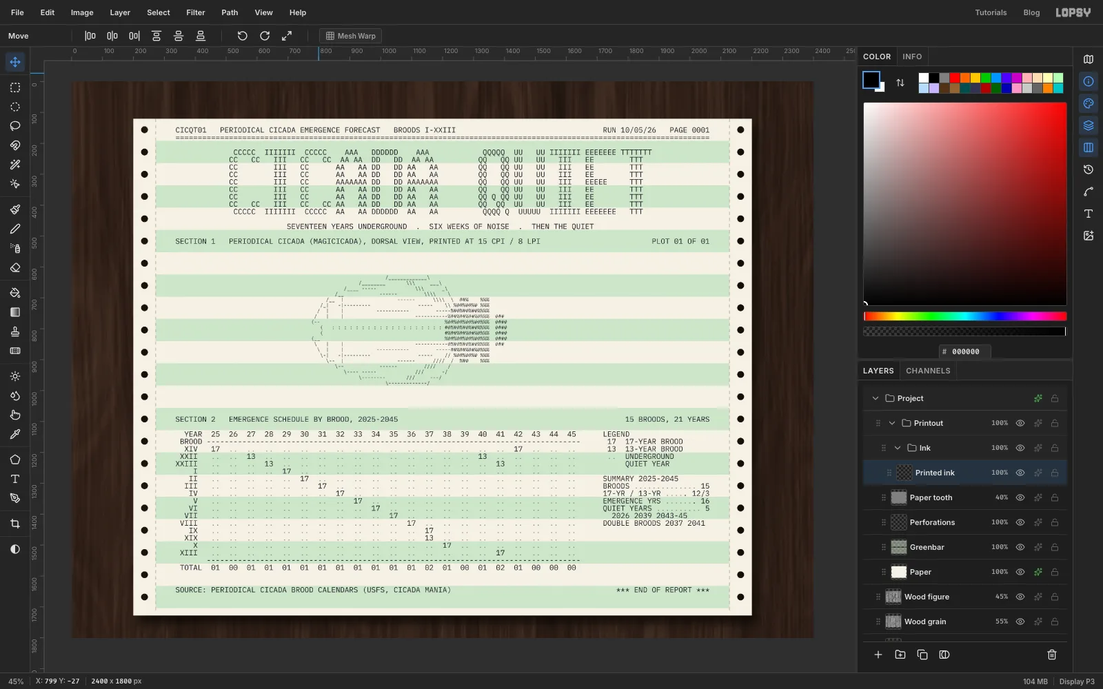The banner, plot, report and dots merged into one raster layer called Printed ink