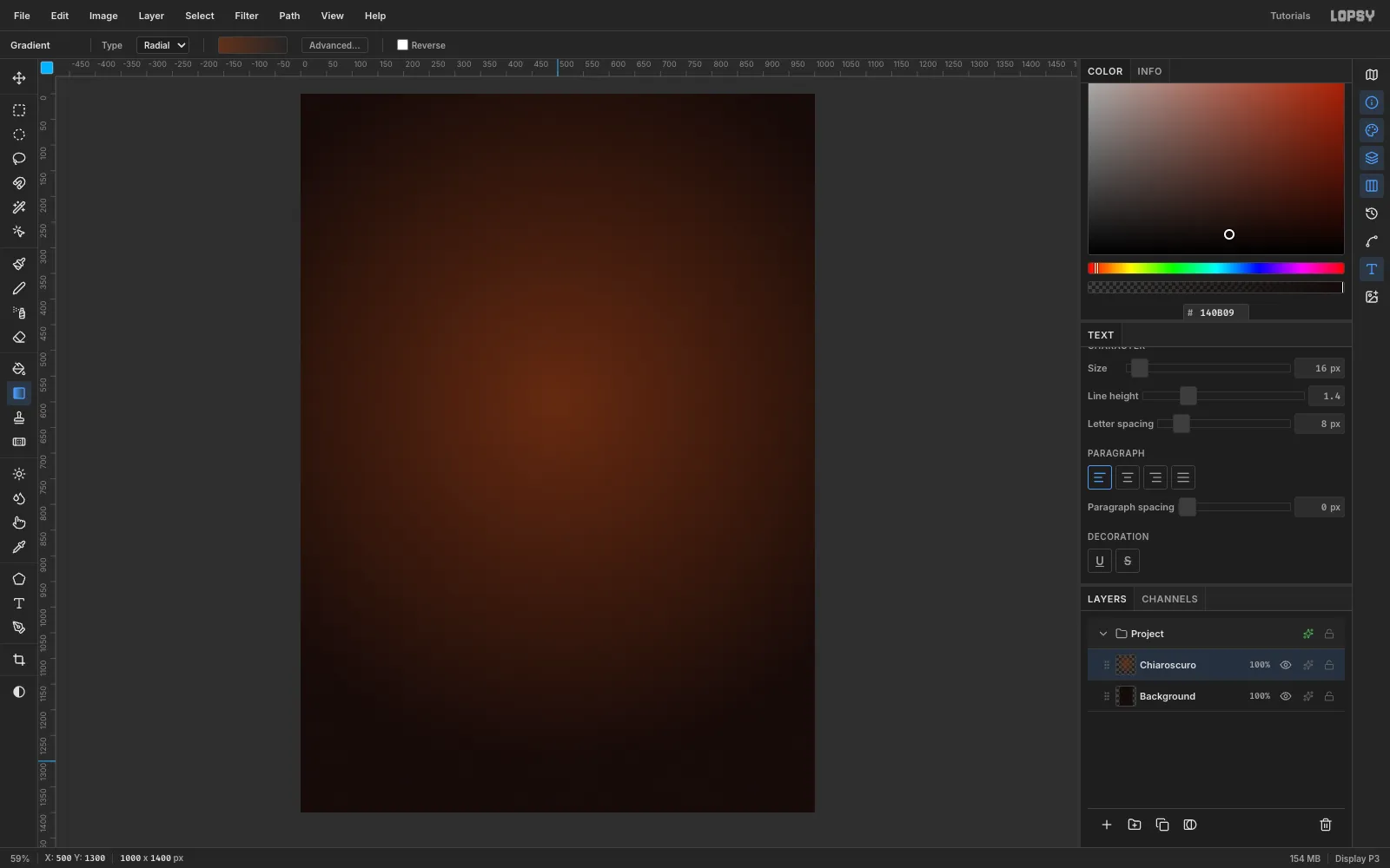 A 1000 by 1400 near-black canvas with a soft orange-brown radial glow in the upper middle