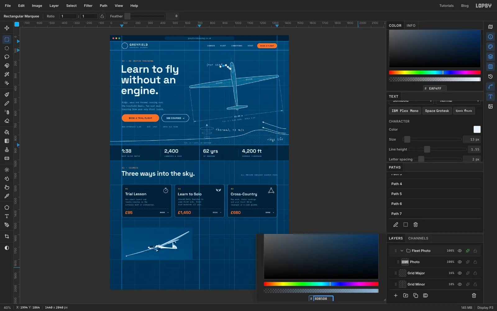 Setting a Gradient Map stop to #8DB5D8 in the drawer, with the photo already turned deep Prussian blue