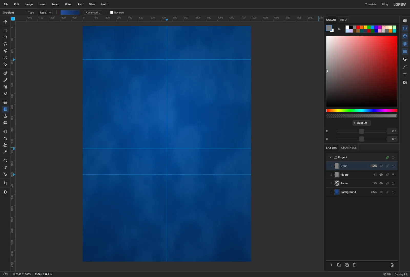 The blue sheet with soft mottling and fine grain
