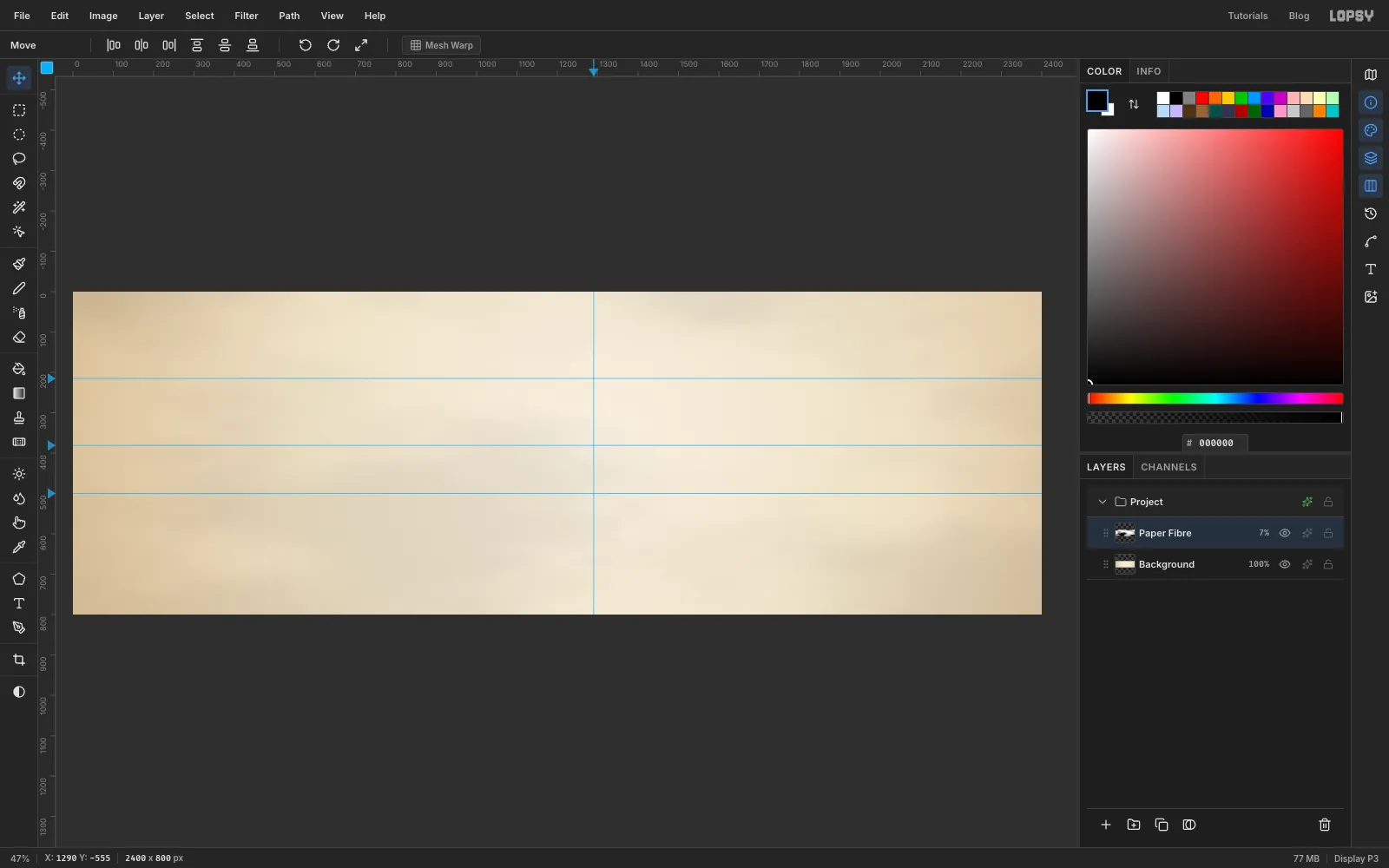 Three horizontal guides across the sheet and one vertical guide at the lettering centre