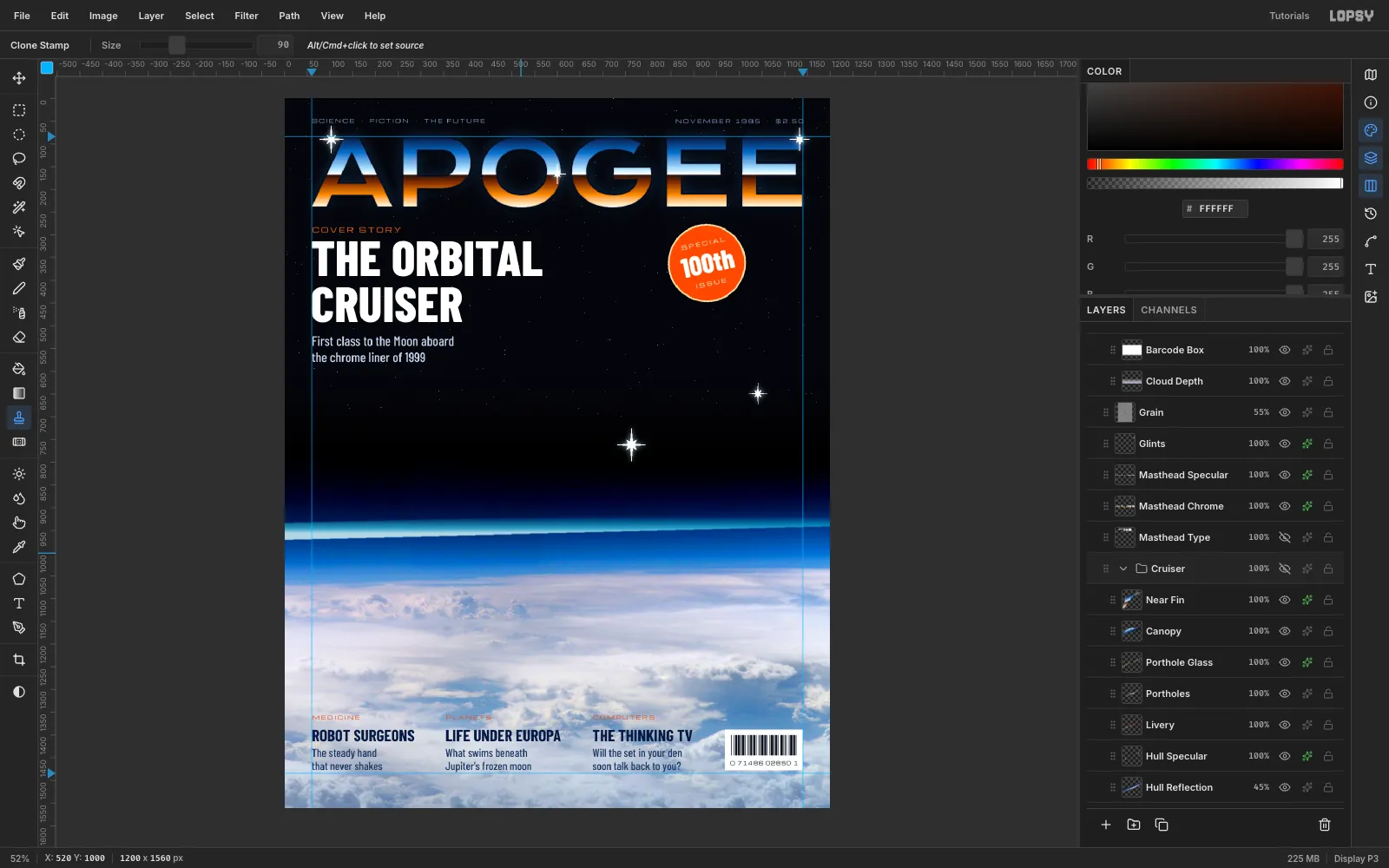 The cover with the Cruiser group hidden, showing clean graded sky where the Moon used to be