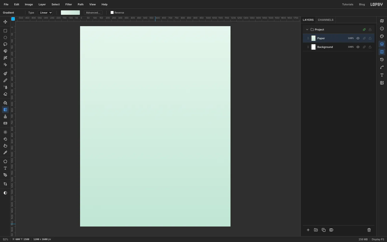 The canvas filled with a soft vertical gradient from very pale mint at the top to a slightly deeper mint at the bottom