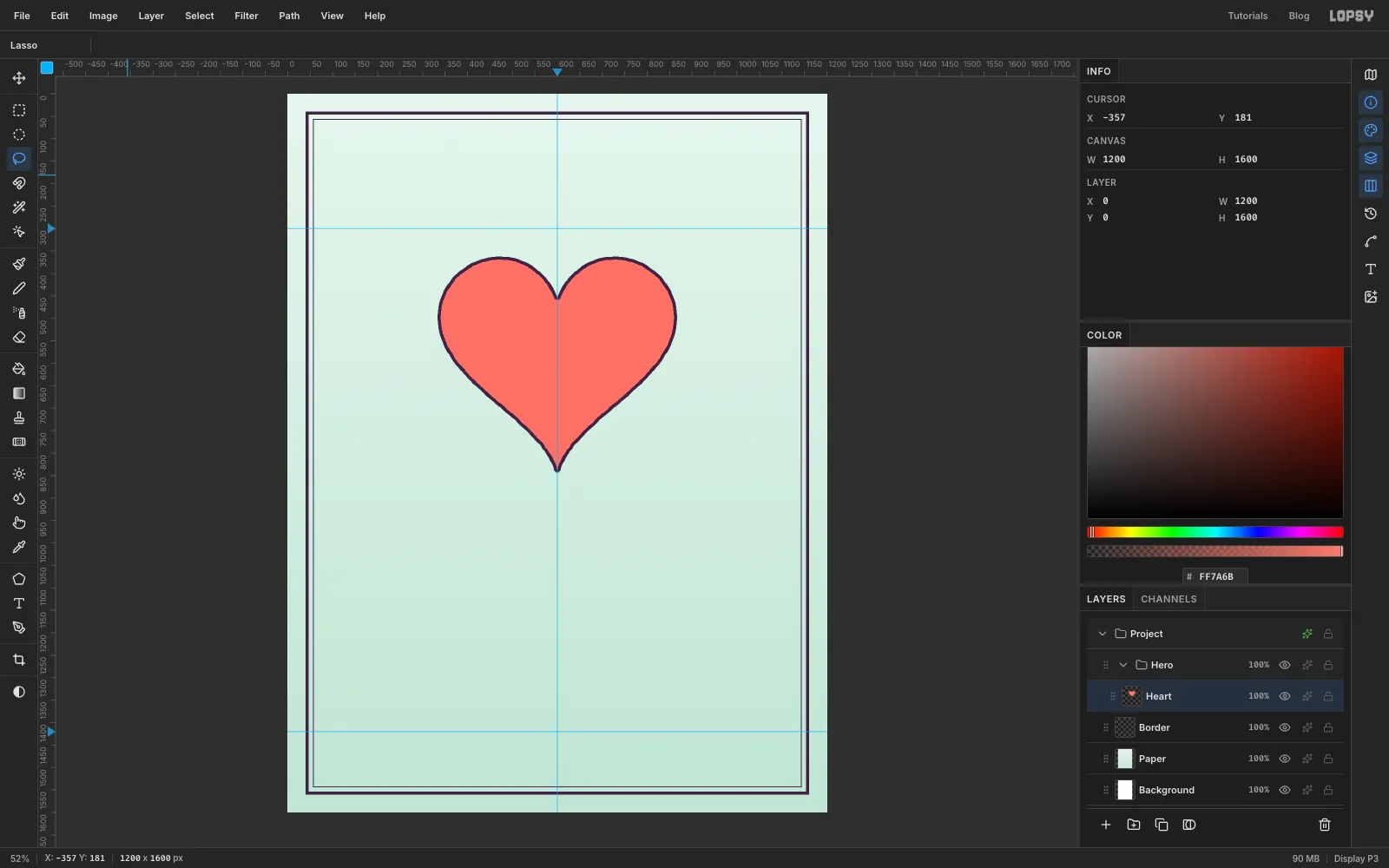 A coral heart with a thick soft plum outline at the centre of the sheet
