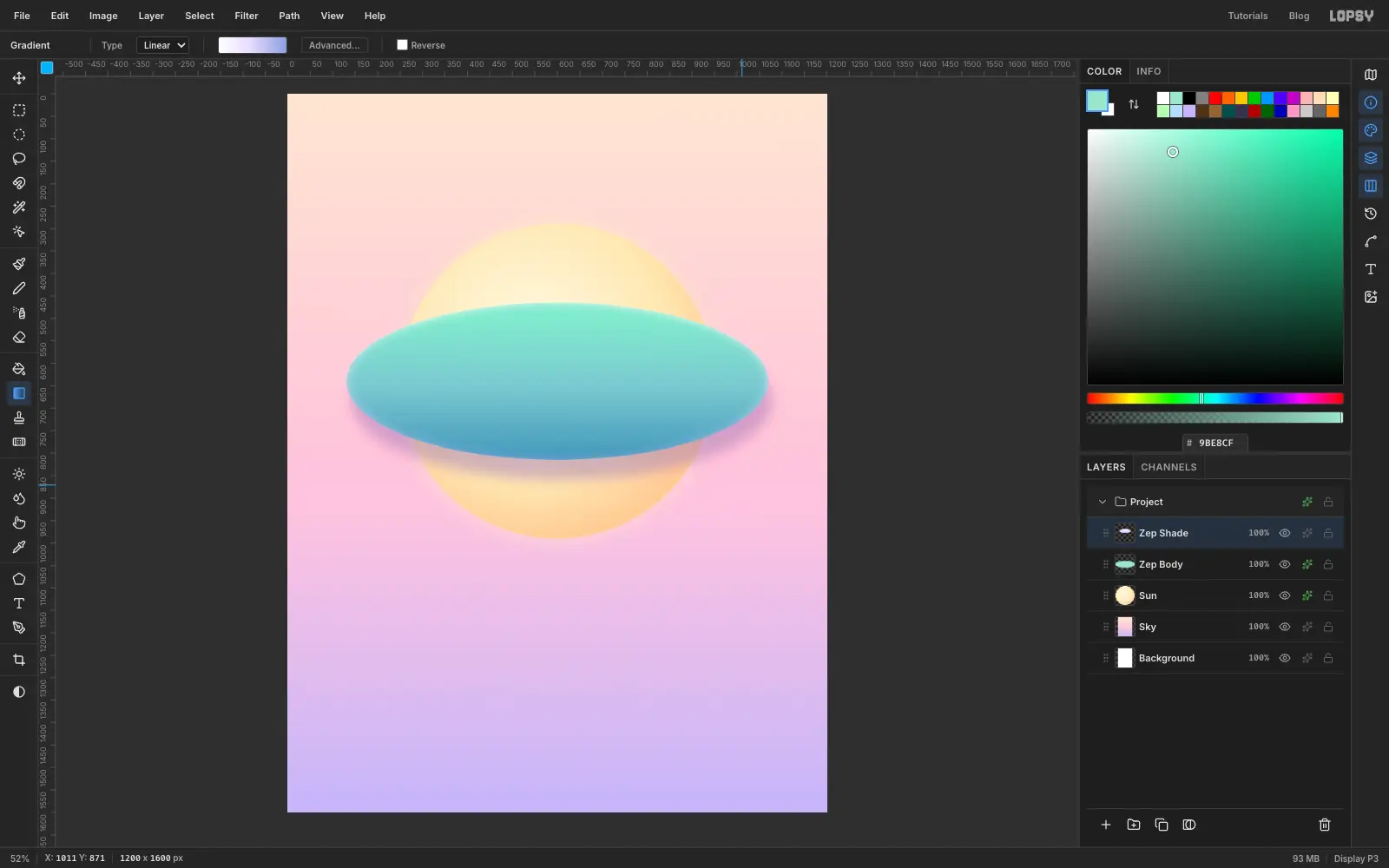 The mint hull now fades from light mint at the top to a deeper blue-teal at the bottom