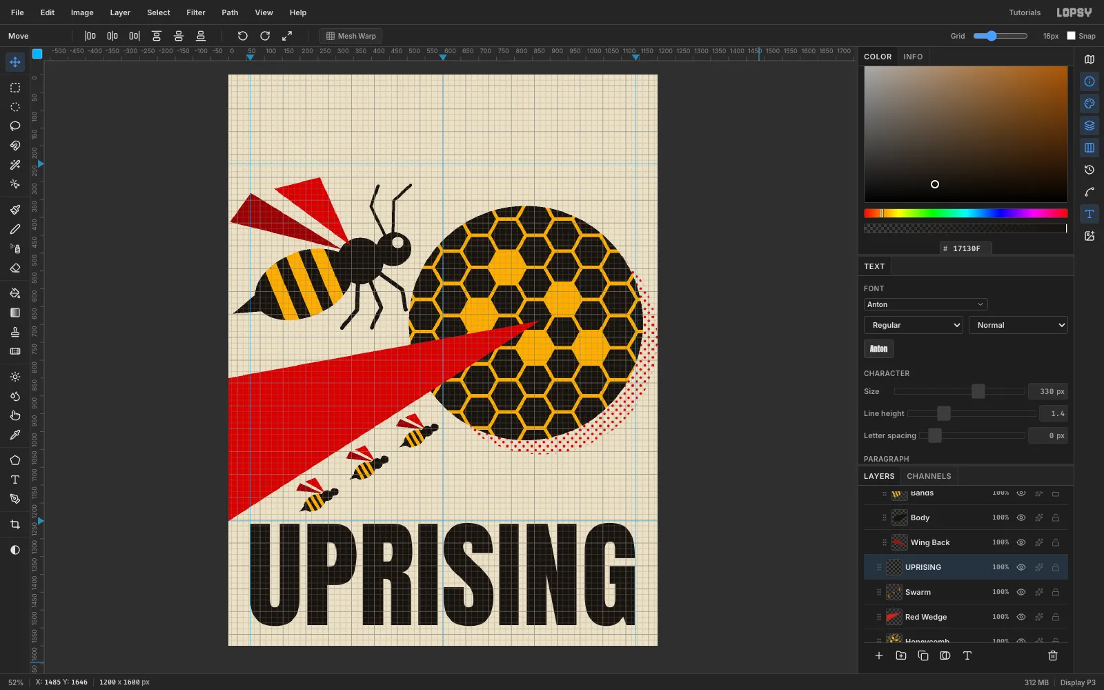 UPRISING set in huge black Anton capitals across the bottom of the cover, between the 60 px margins
