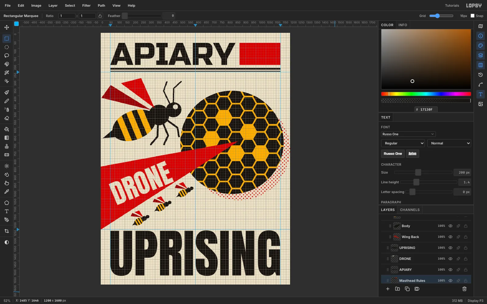APIARY in big black Russo One capitals, a red issue box on the right, and a thick and a thin black rule underneath