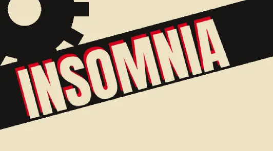 Close-up of cream INSOMNIA with a thin red edge showing along the top and left of every letter