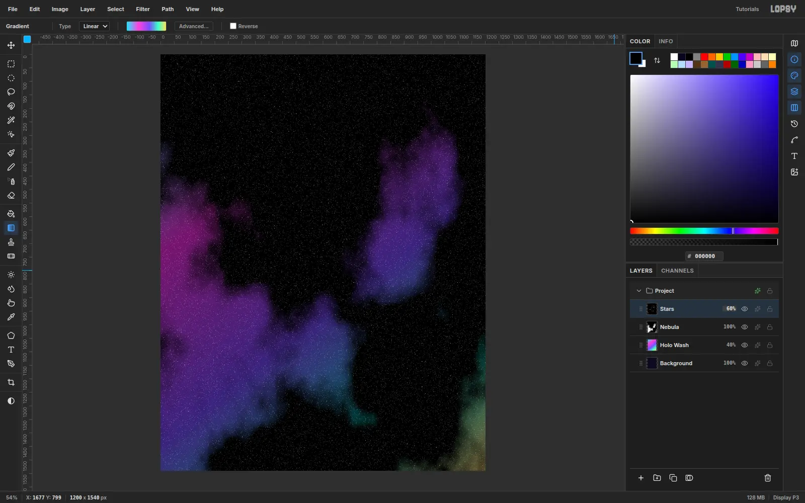 Fine white stars speckled over the nebula from a noise layer in Screen mode