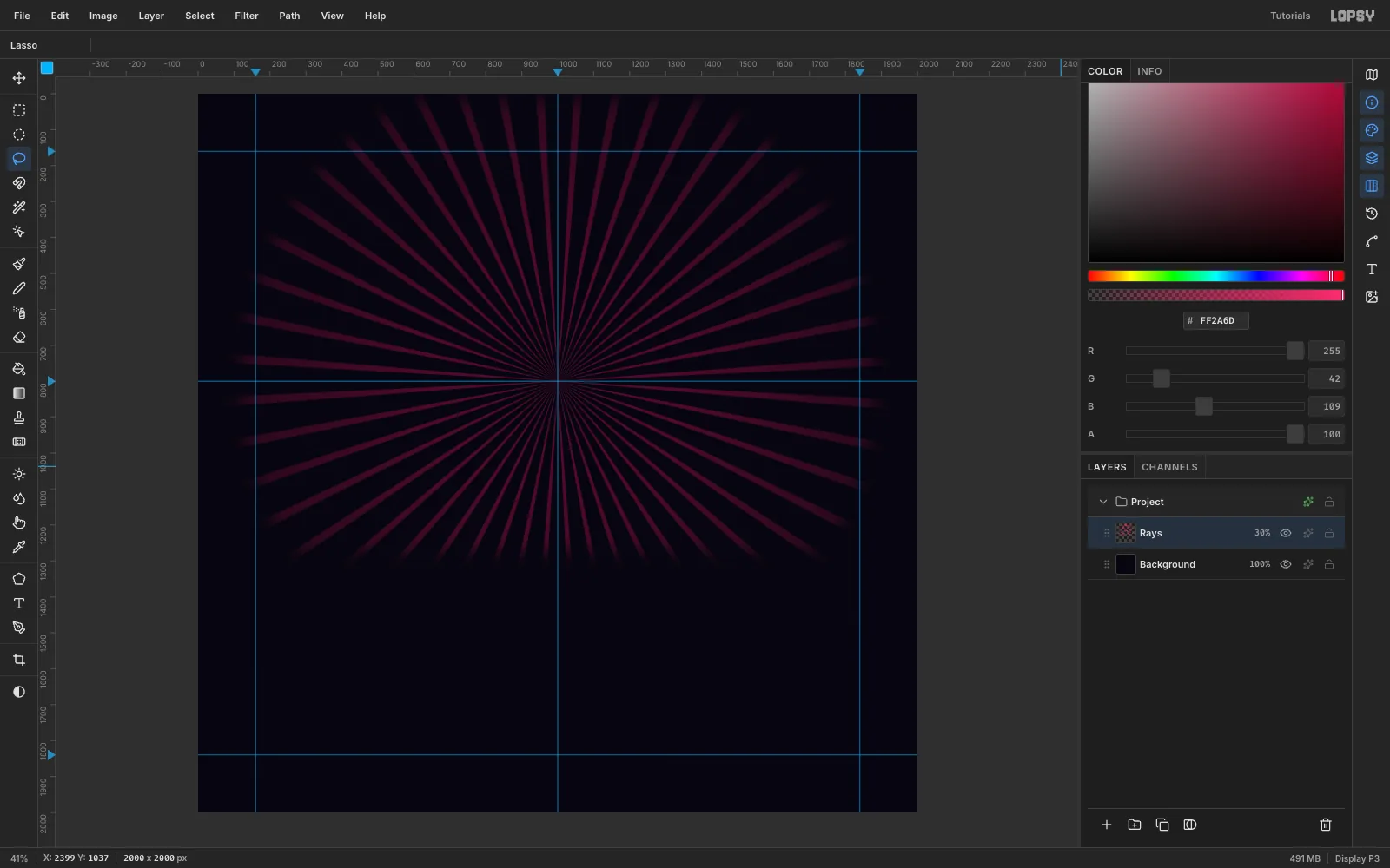 Faint maroon rays radiating from the upper centre of the dark canvas and fading out before the bottom third
