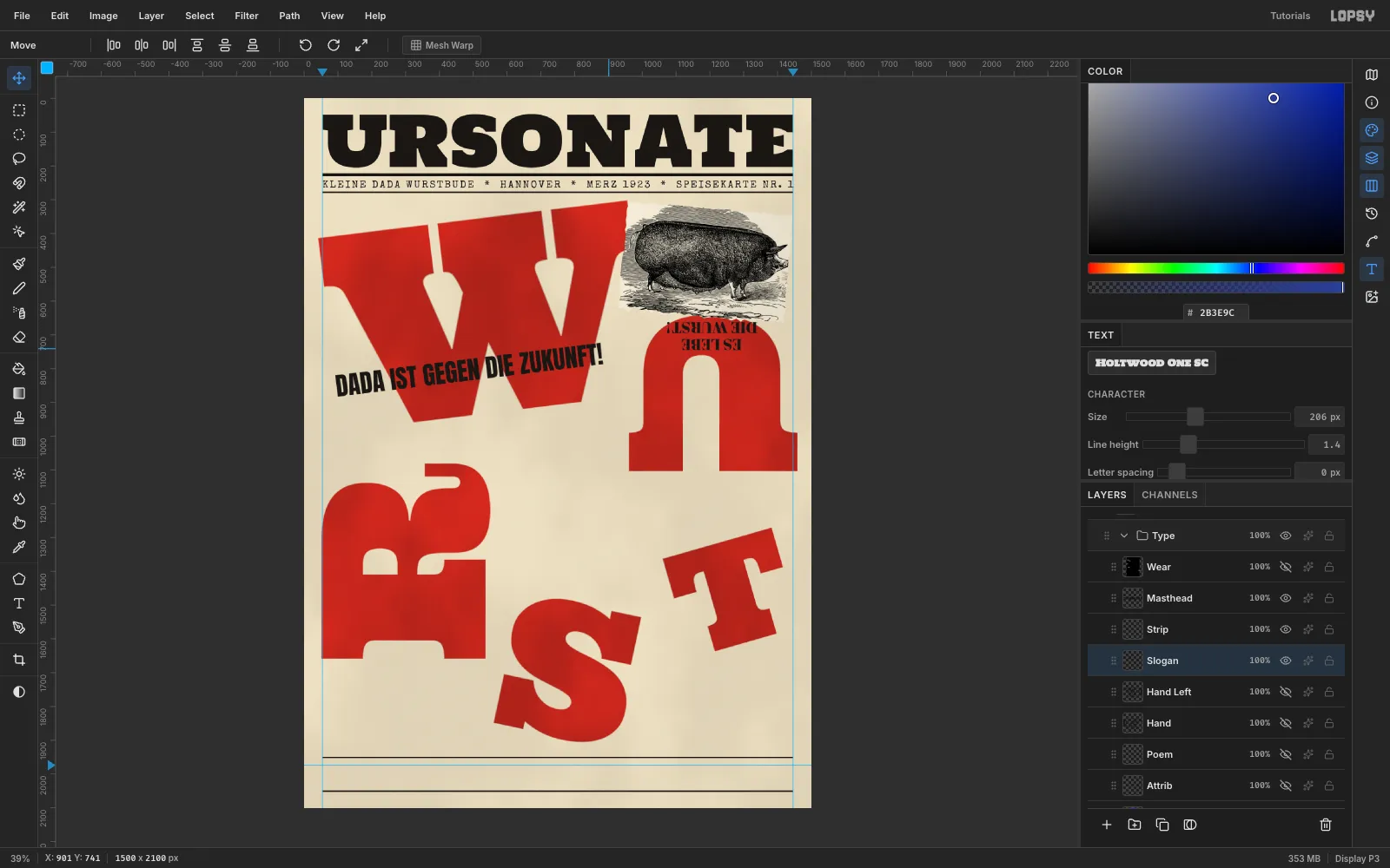 The two-line upside-down slogan ES LEBE DIE WURST sitting on the red arch of the U