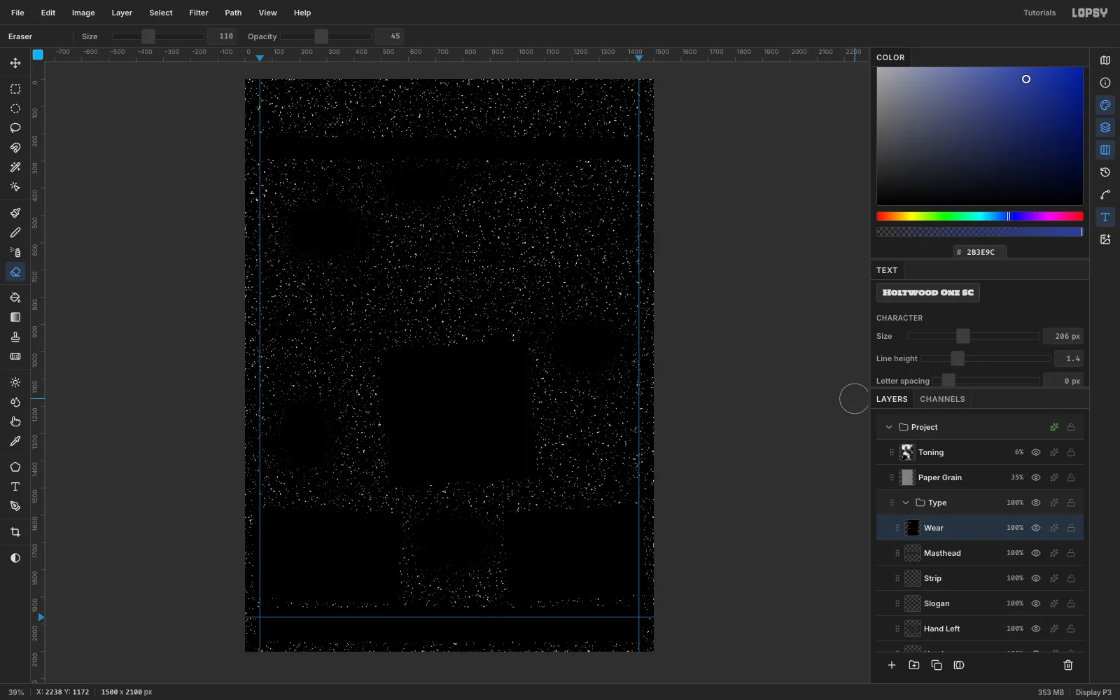 The Wear layer in Normal mode: black with small cream specks and clean patches where the slips sit