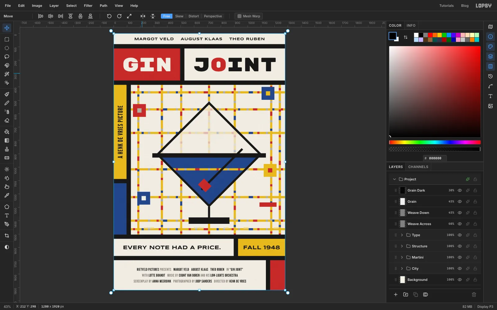 The finished GIN JOINT poster with the grid and guides hidden