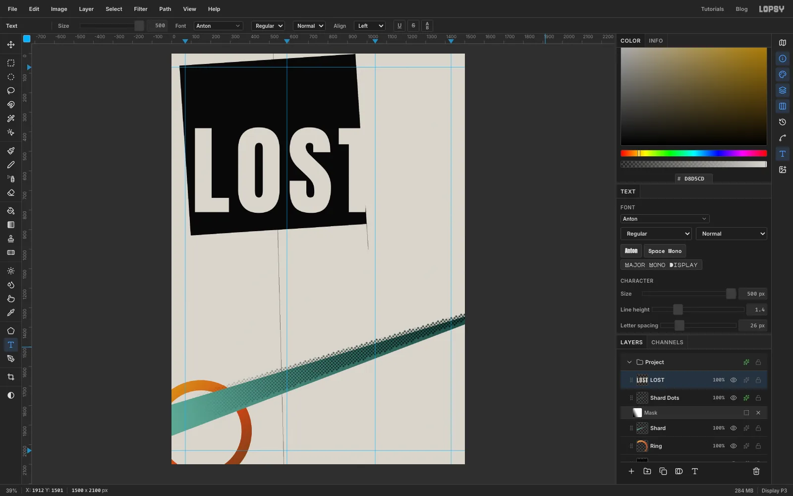 The word LOST in huge paper-coloured capitals on the black plate