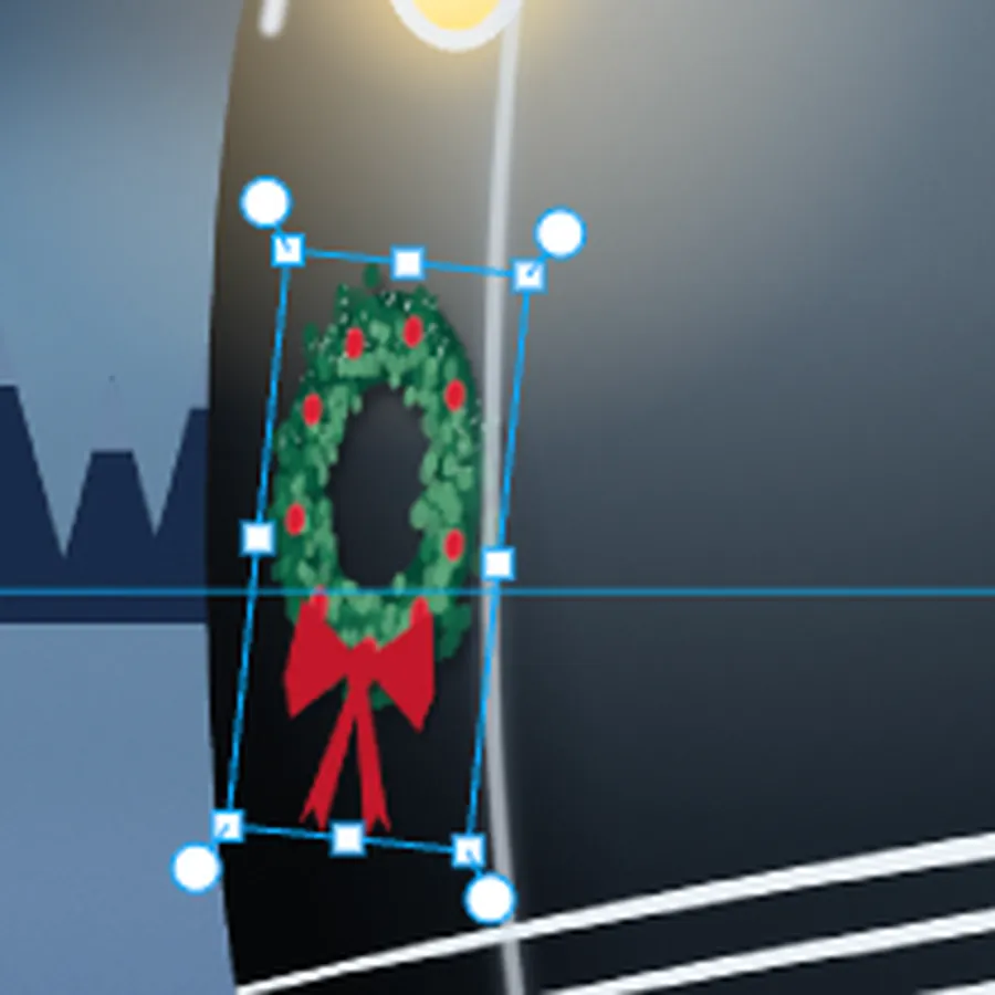 A close-up of the narrower wreath, tilted slightly, inside a shared transform box