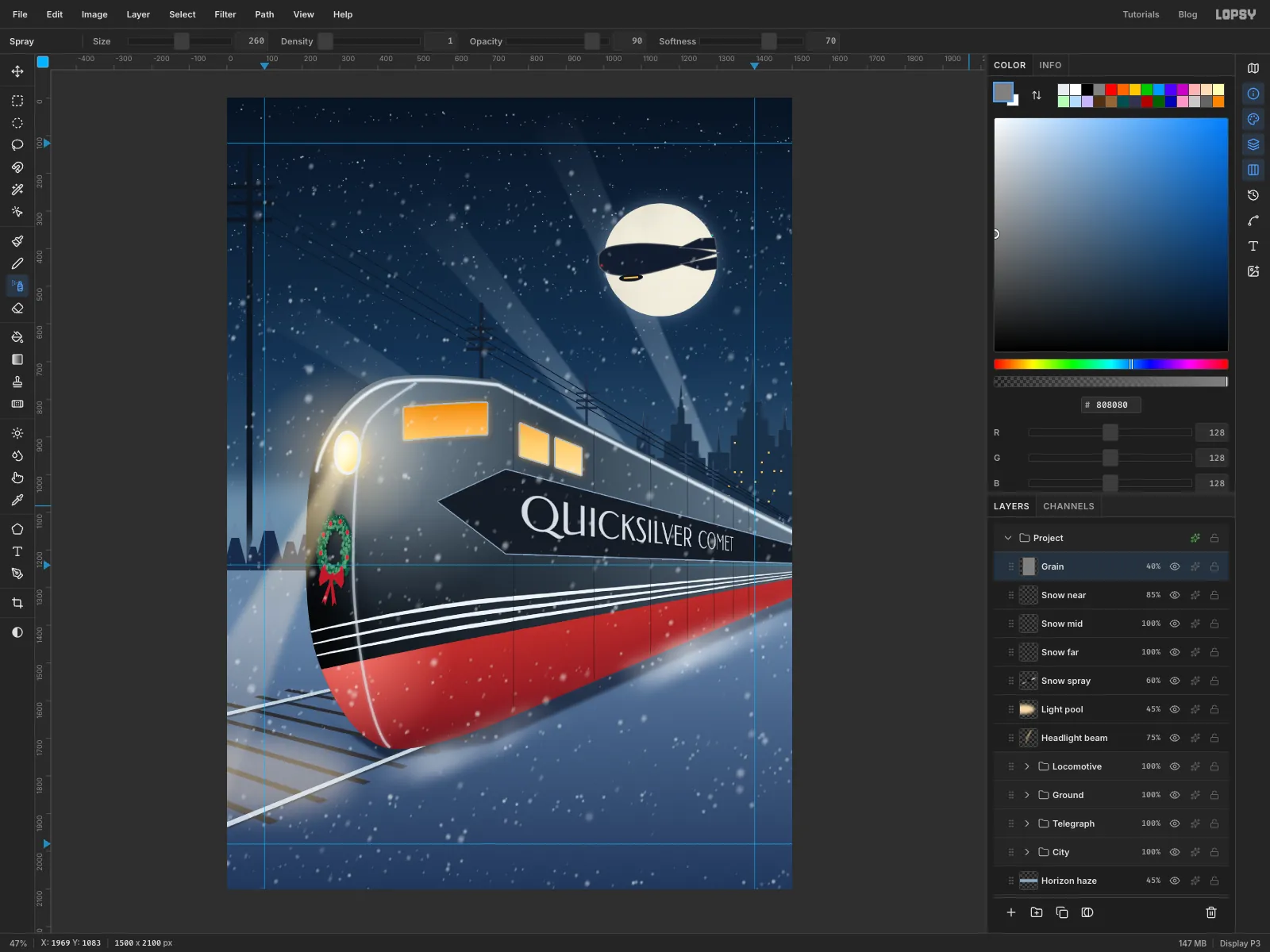 A fine grain now covers the whole picture, most visible on the smooth gradients