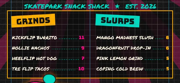 Teal dotted leader lines running from each menu item to its price