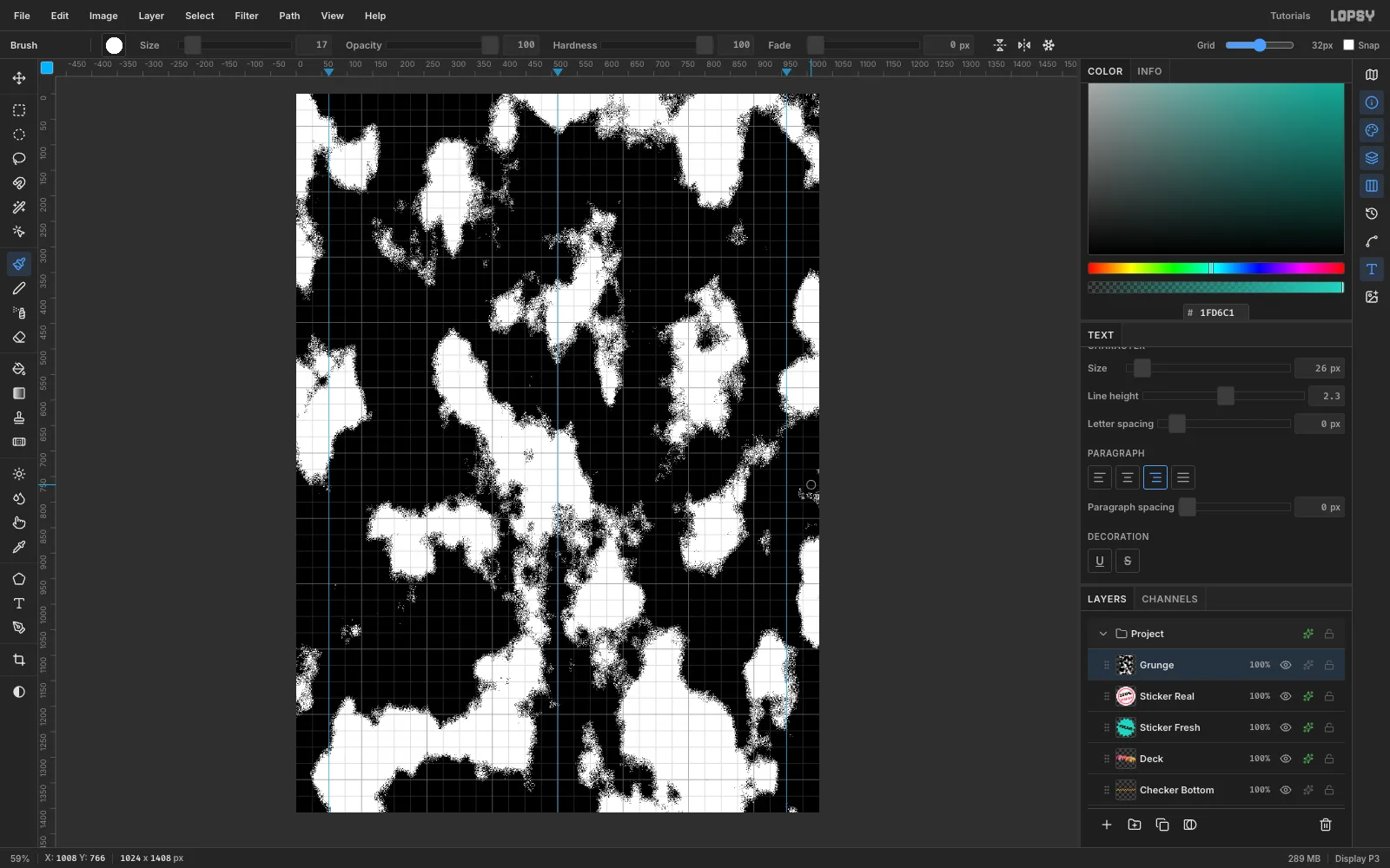 A full-canvas black and white blotchy mask made with Clouds, Add Noise and Threshold
