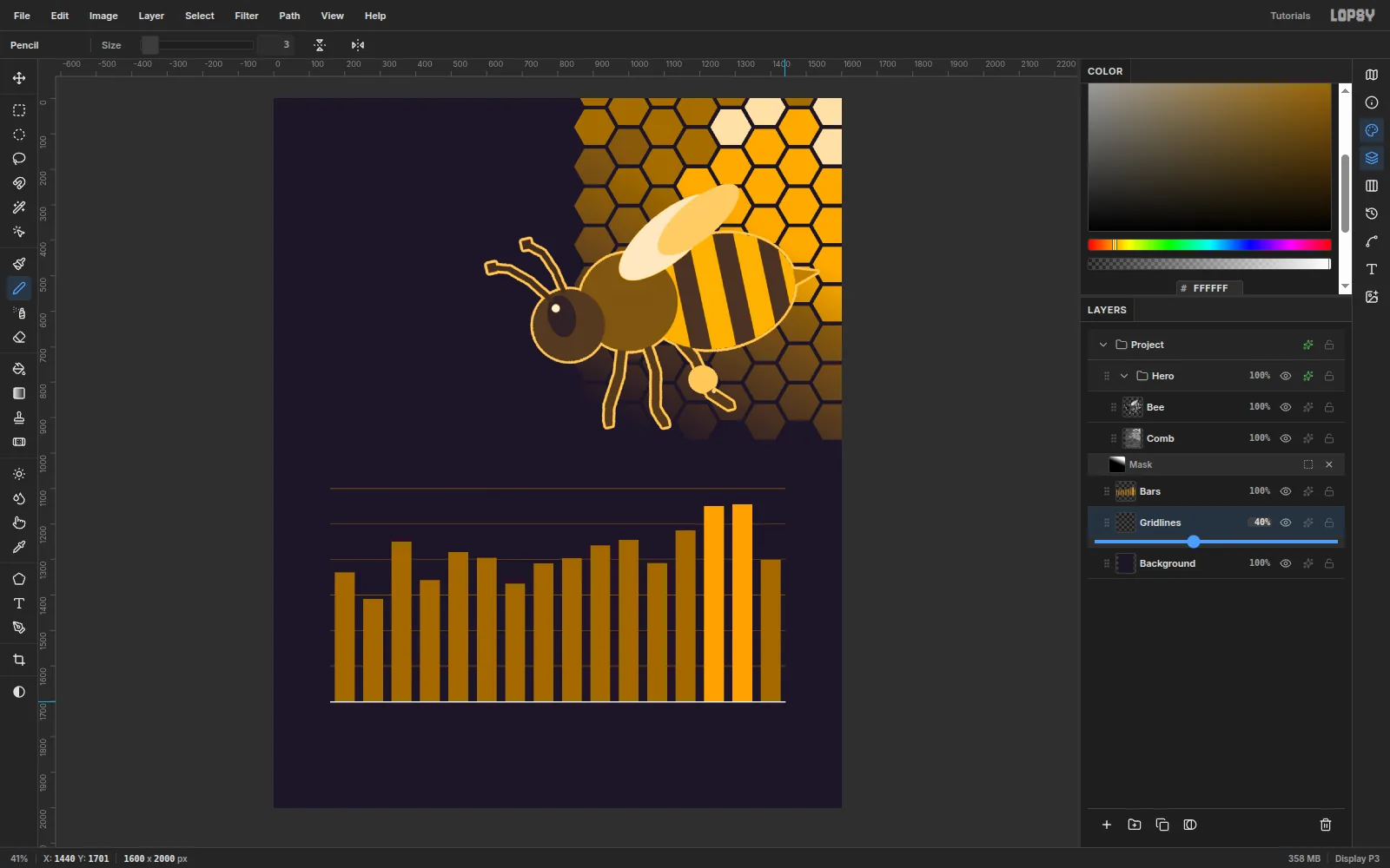 The full bar chart with the '23 and '24 bars in bright honey, faint honey gridlines and a crisp white baseline