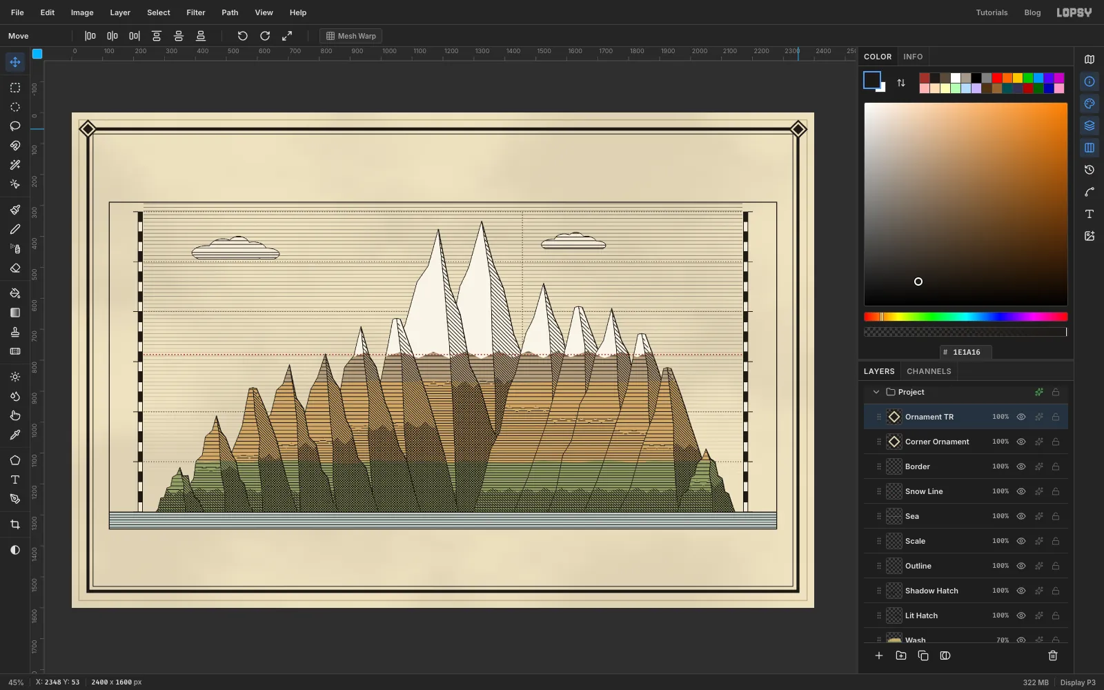 A pasted copy of the diamond dragged to the top-right corner of the border, with diamonds now at two corners