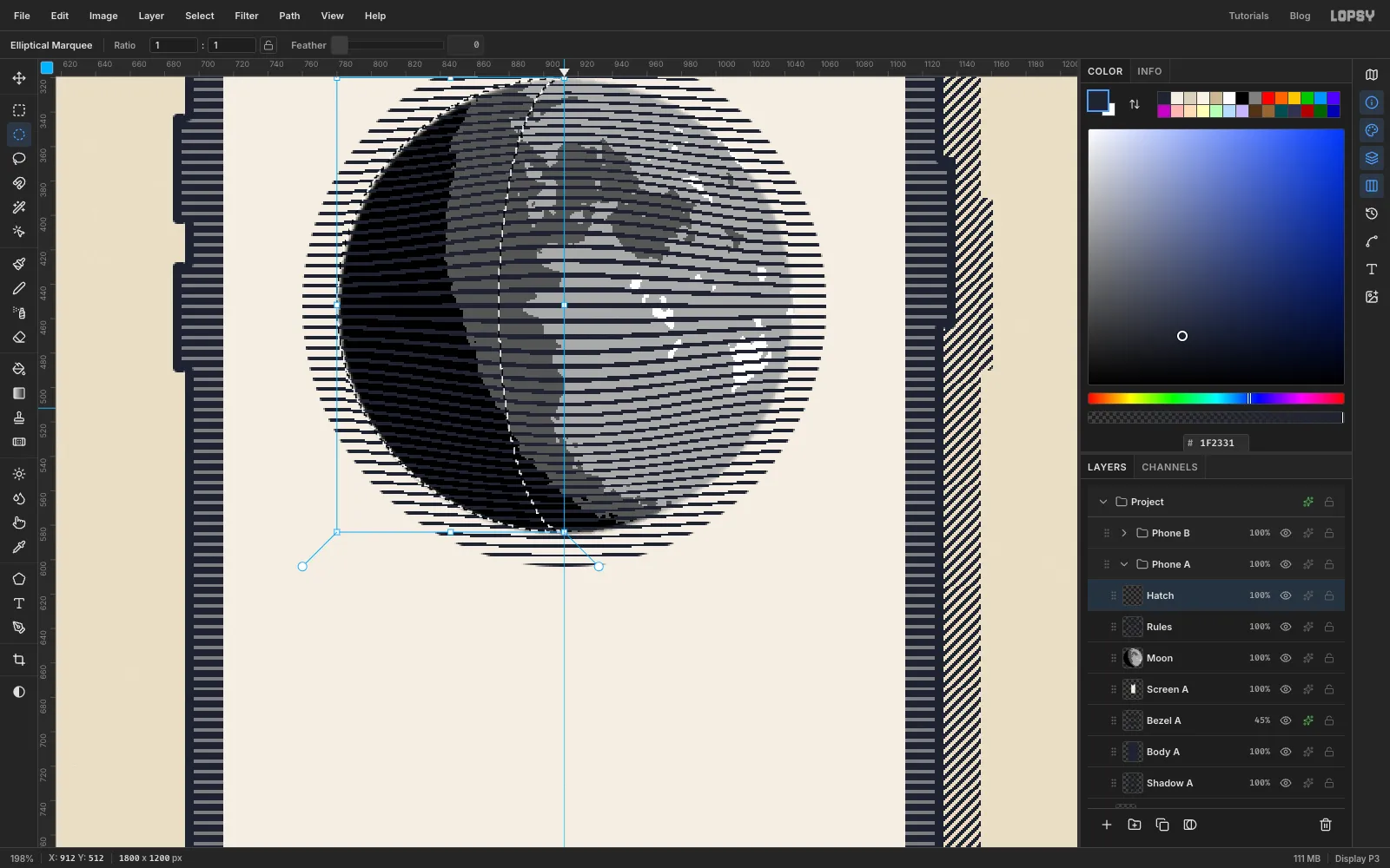 A crescent-shaped marquee on the left of the moon, over the rules and the posterized photo