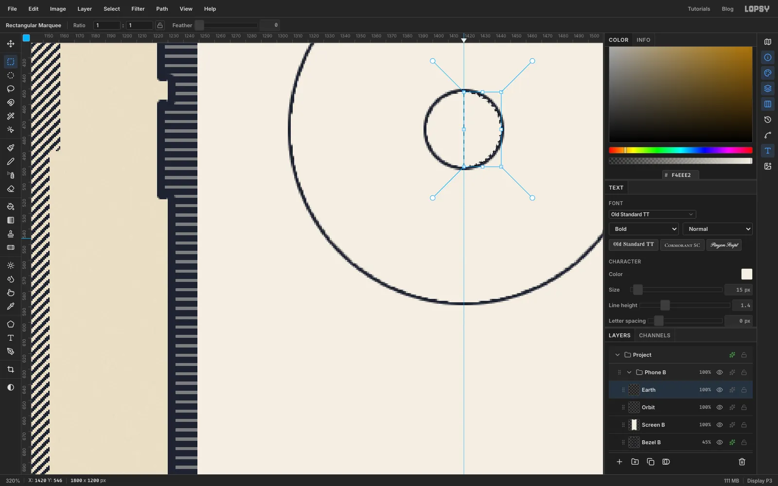 Zoomed in on the second screen: an orbit circle and a small outlined Earth with a marquee over its right half