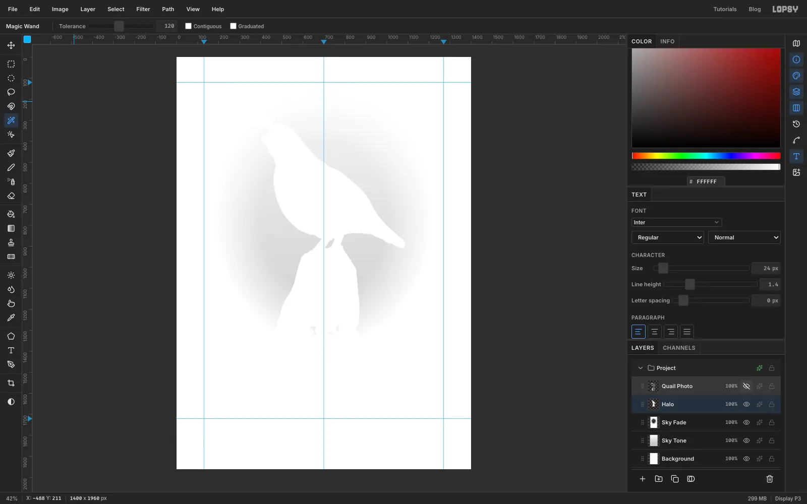 A white silhouette of the bird and post slightly larger than the bird itself, shown with the photo layer hidden