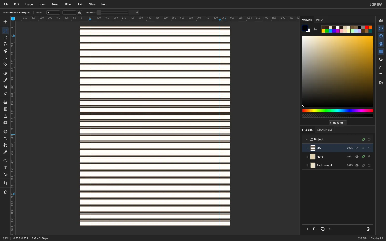 The whole canvas covered in thin horizontal ruled lines after a pattern fill