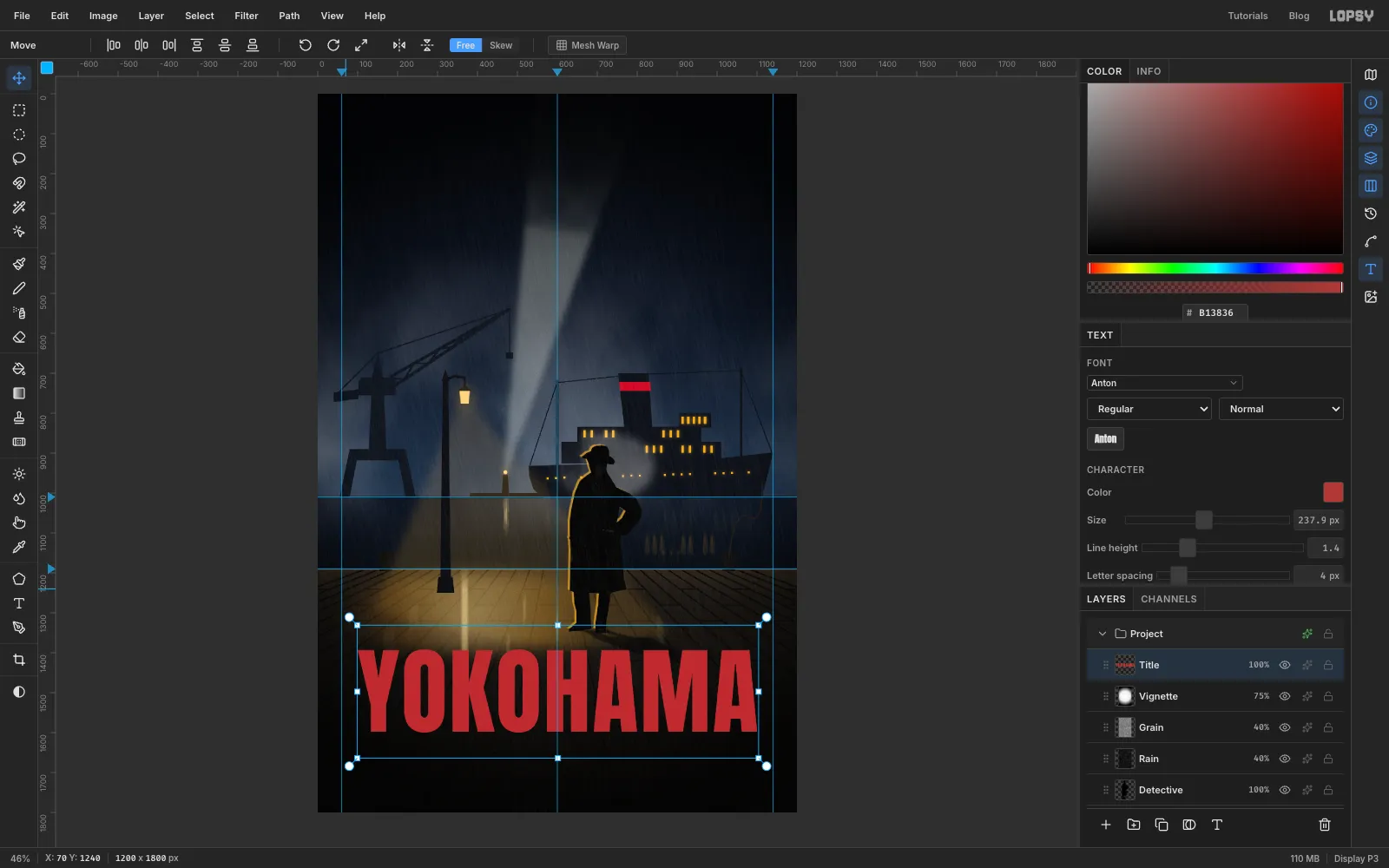 YOKOHAMA in tall red Anton letters across the bottom of the poster, just below the man's feet