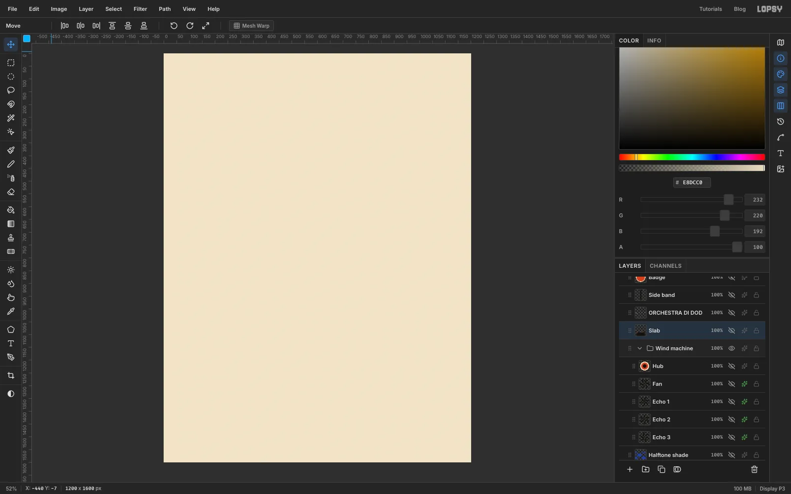 A new 1200 by 1600 pixel document filled flat with warm cream
