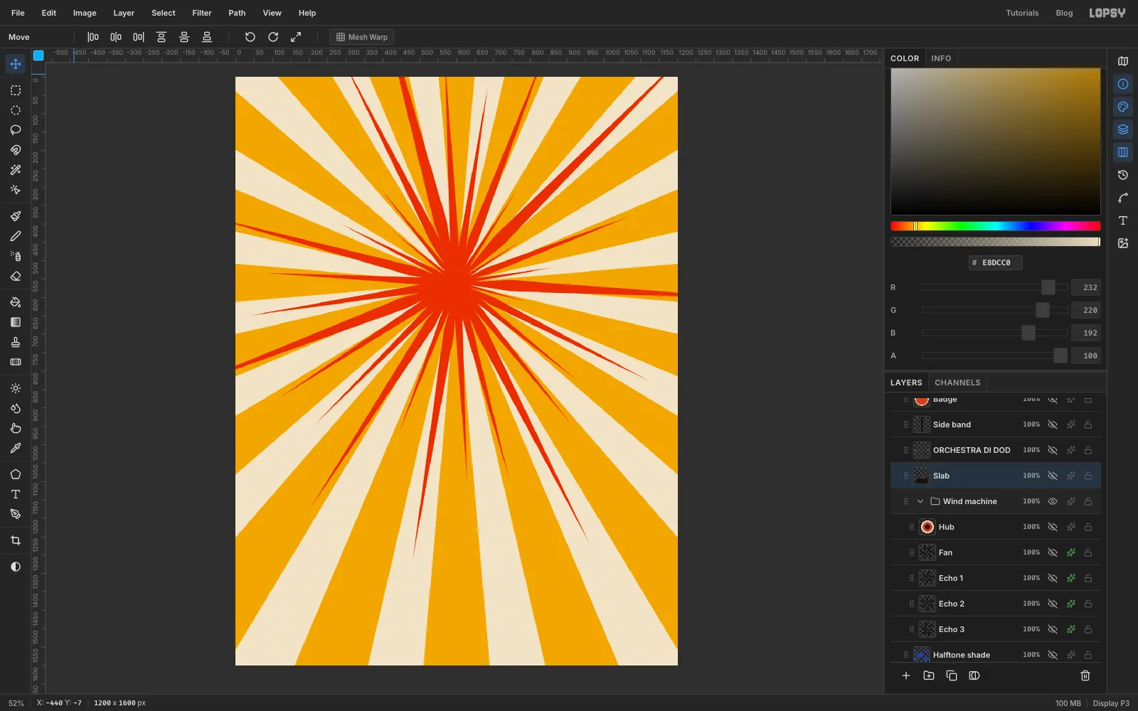 Thin red spikes of different lengths shoot out from the same centre over the mustard rays