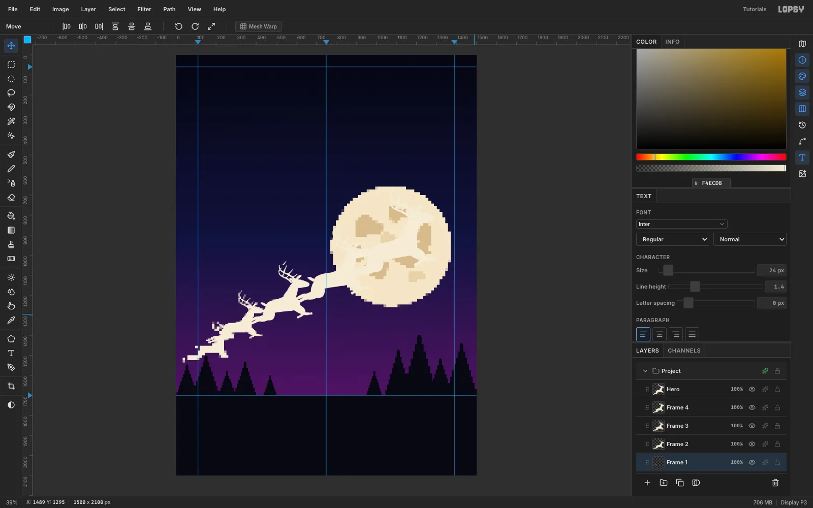 The four ghost frames going from clean to horizontally smeared to blocky pixels