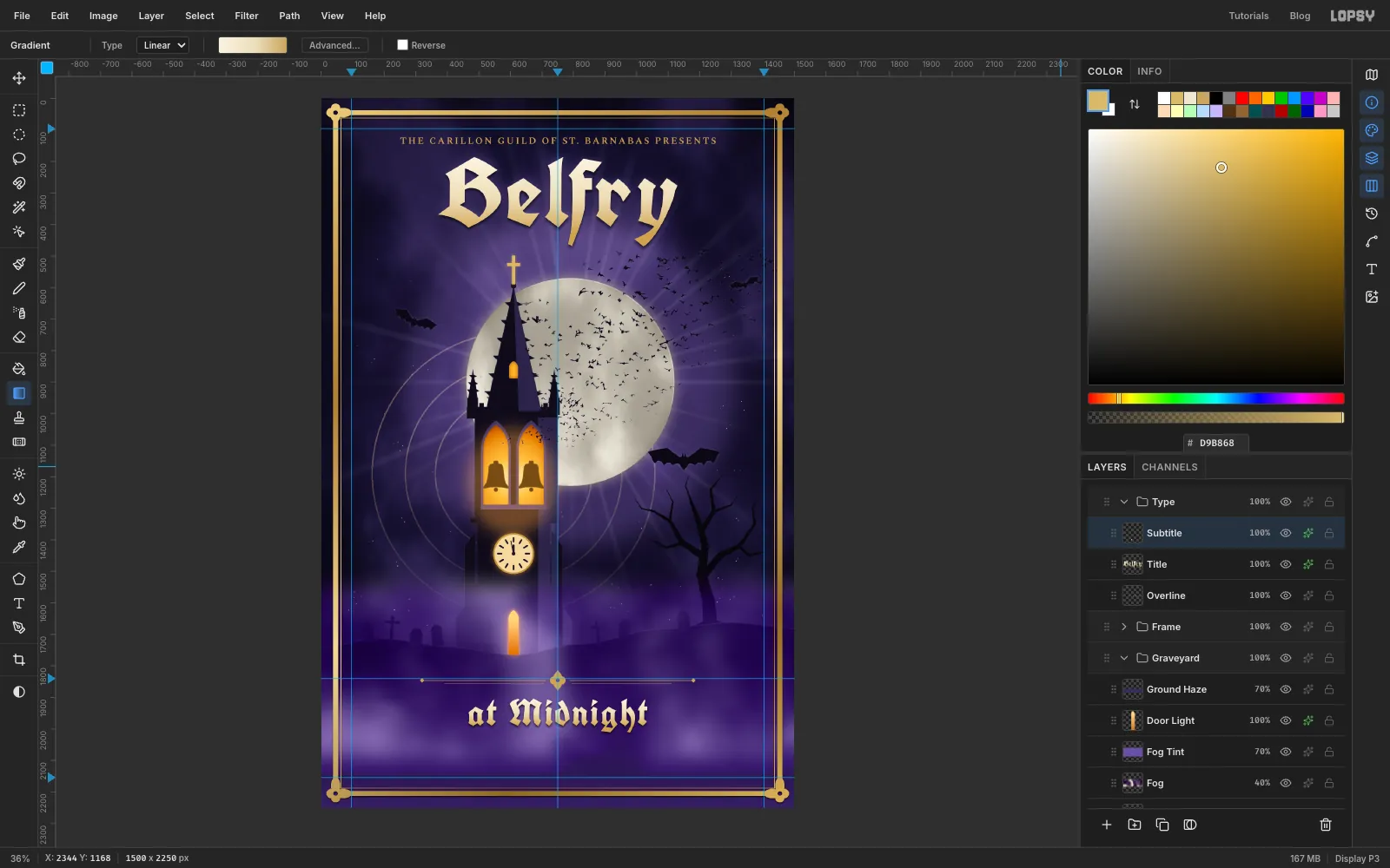 The words at Midnight in gilded blackletter centred just below the divider