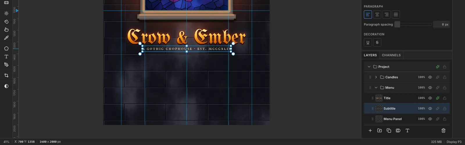 The small-caps line A Gothic Chophouse, Est. MCCCXLIX centred just under the gold title