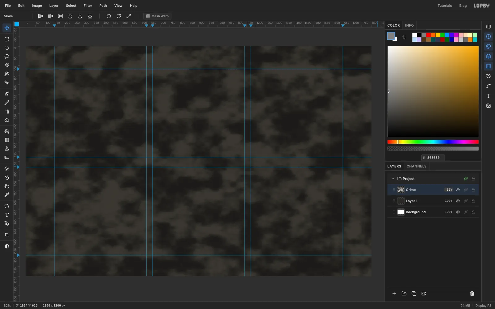 The canvas filled with a dark, mottled grey-brown workbench texture